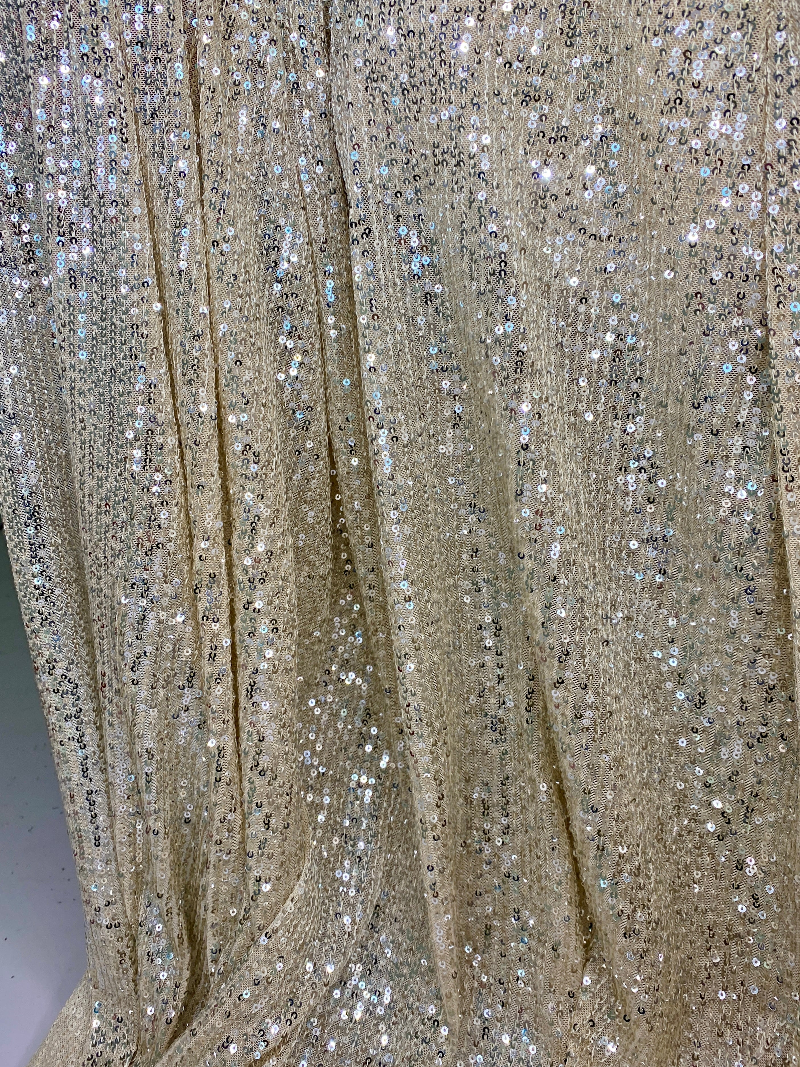 Champagne Striped Stretch Sequin on Mesh - Image 6