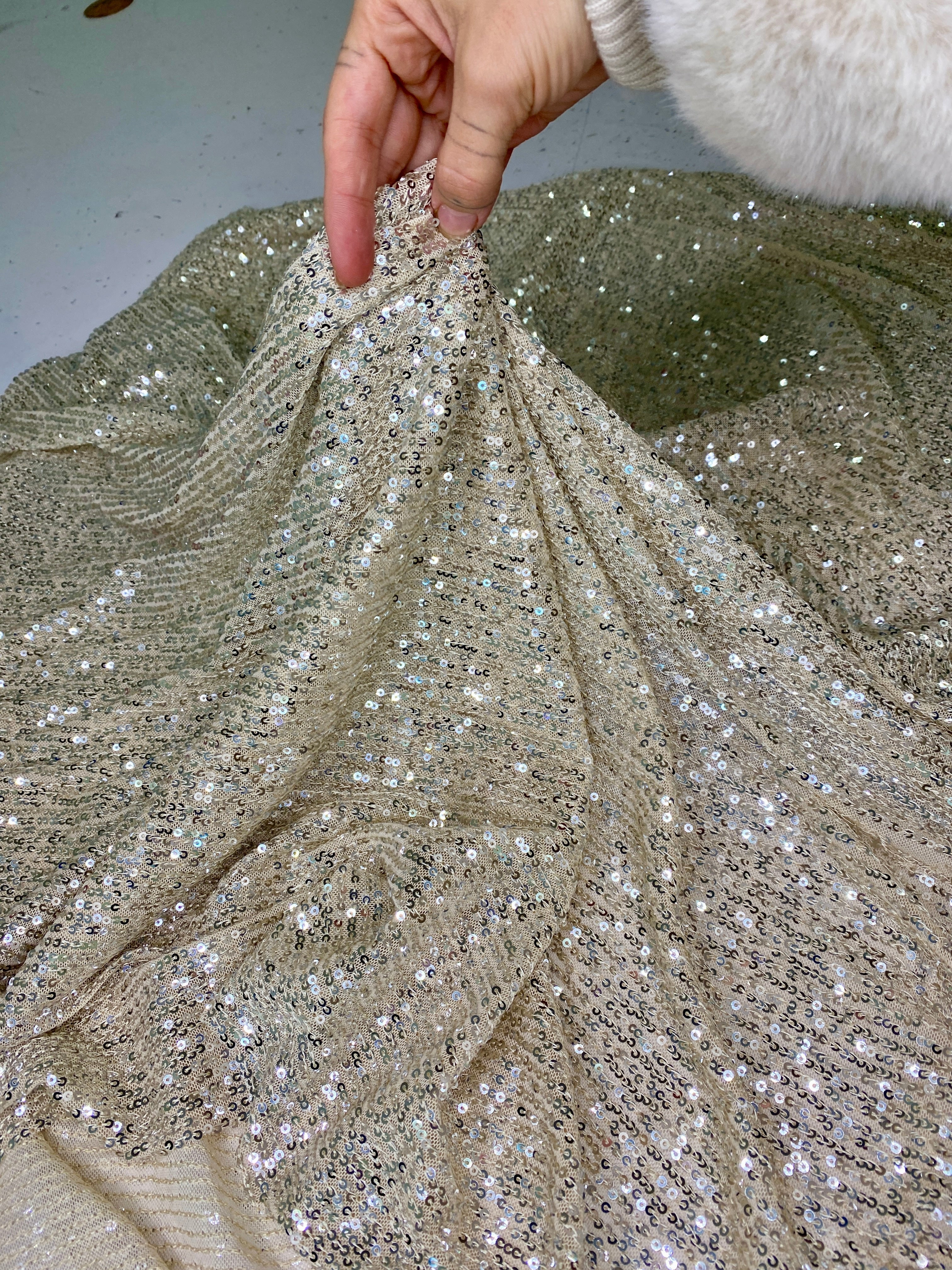 Champagne Striped Stretch Sequin on Mesh - Image 7