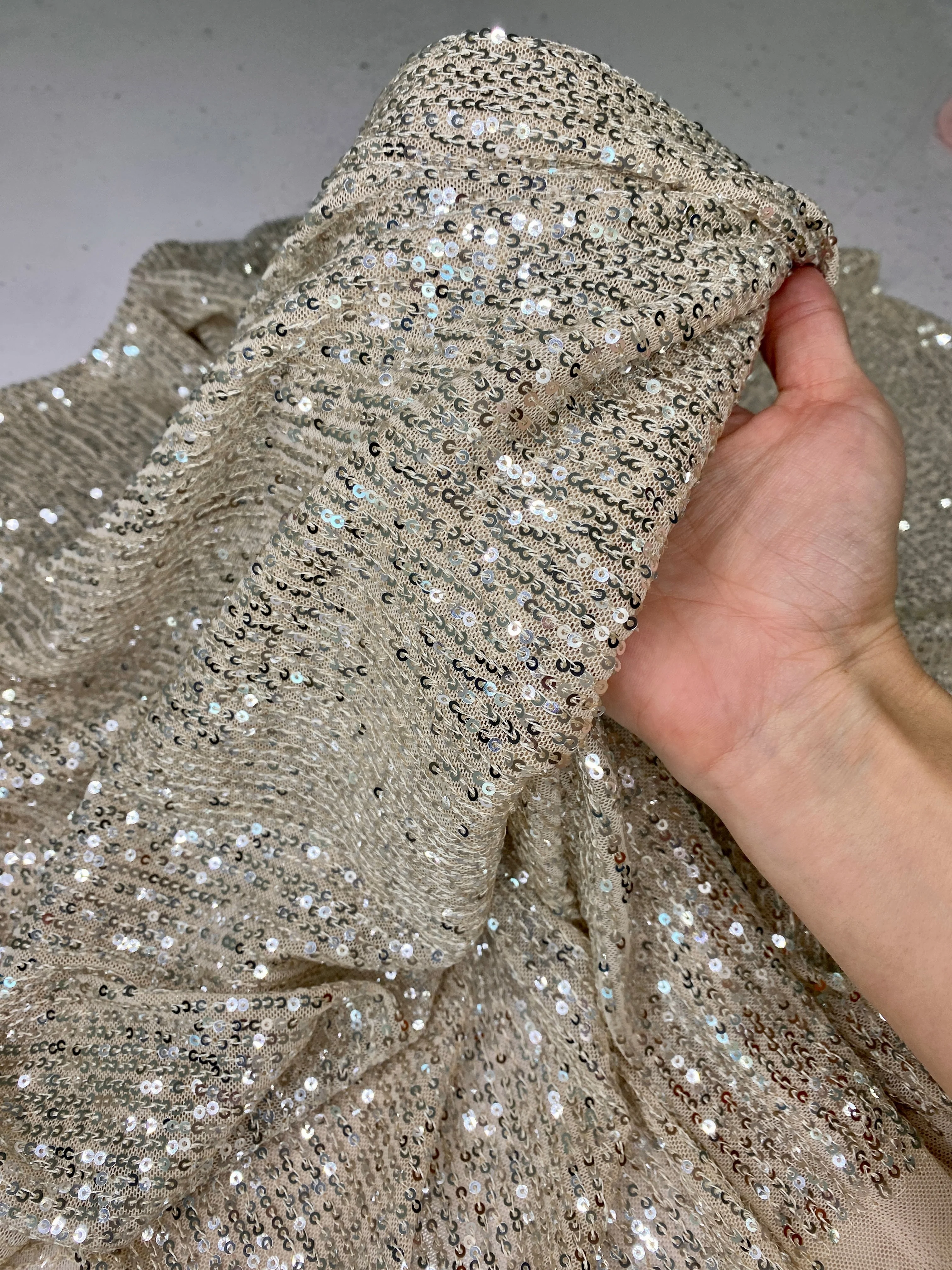 Champagne Striped Stretch Sequin on Mesh - Image 9