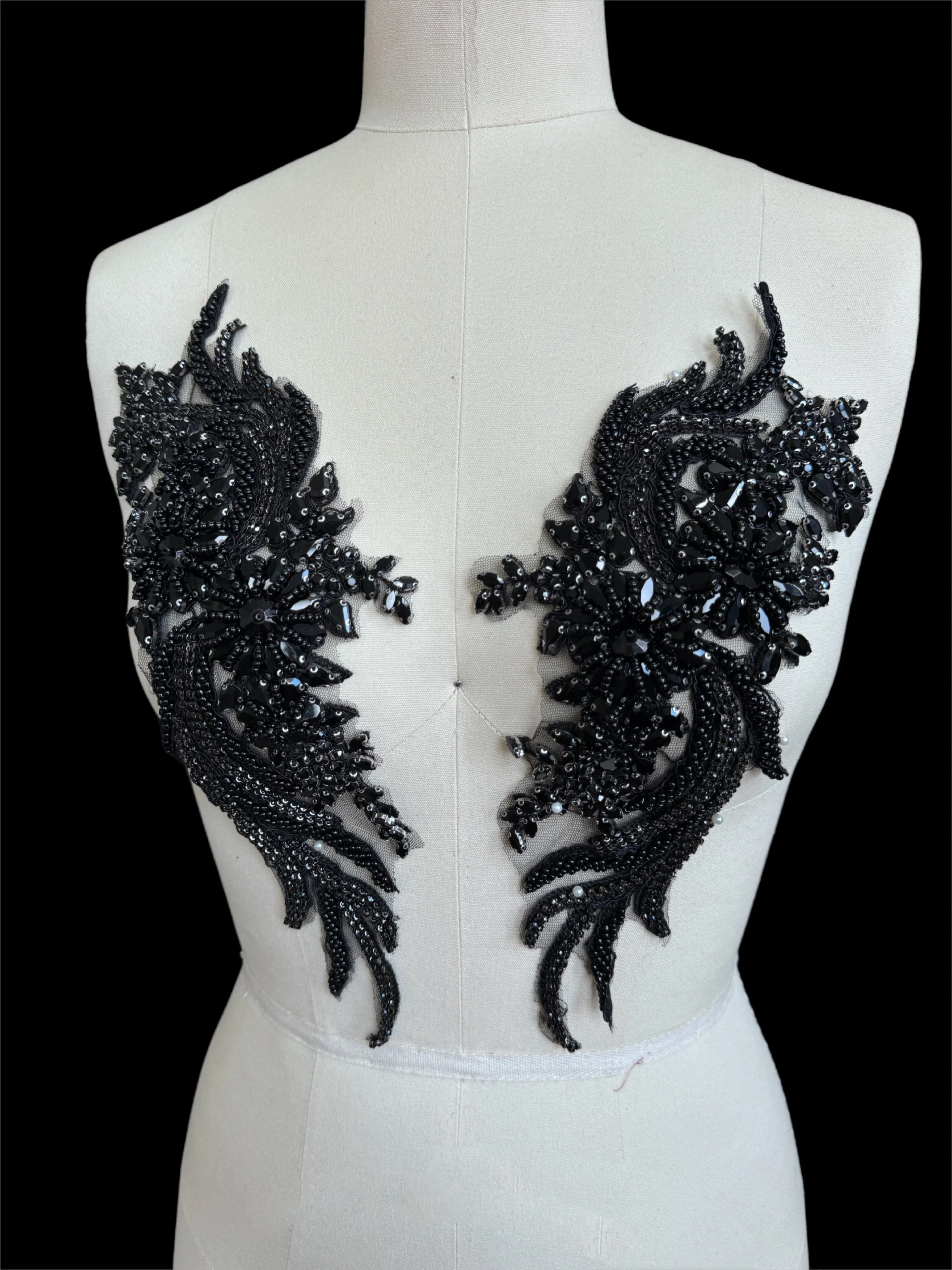 Cherise Black Rhinestones Applique