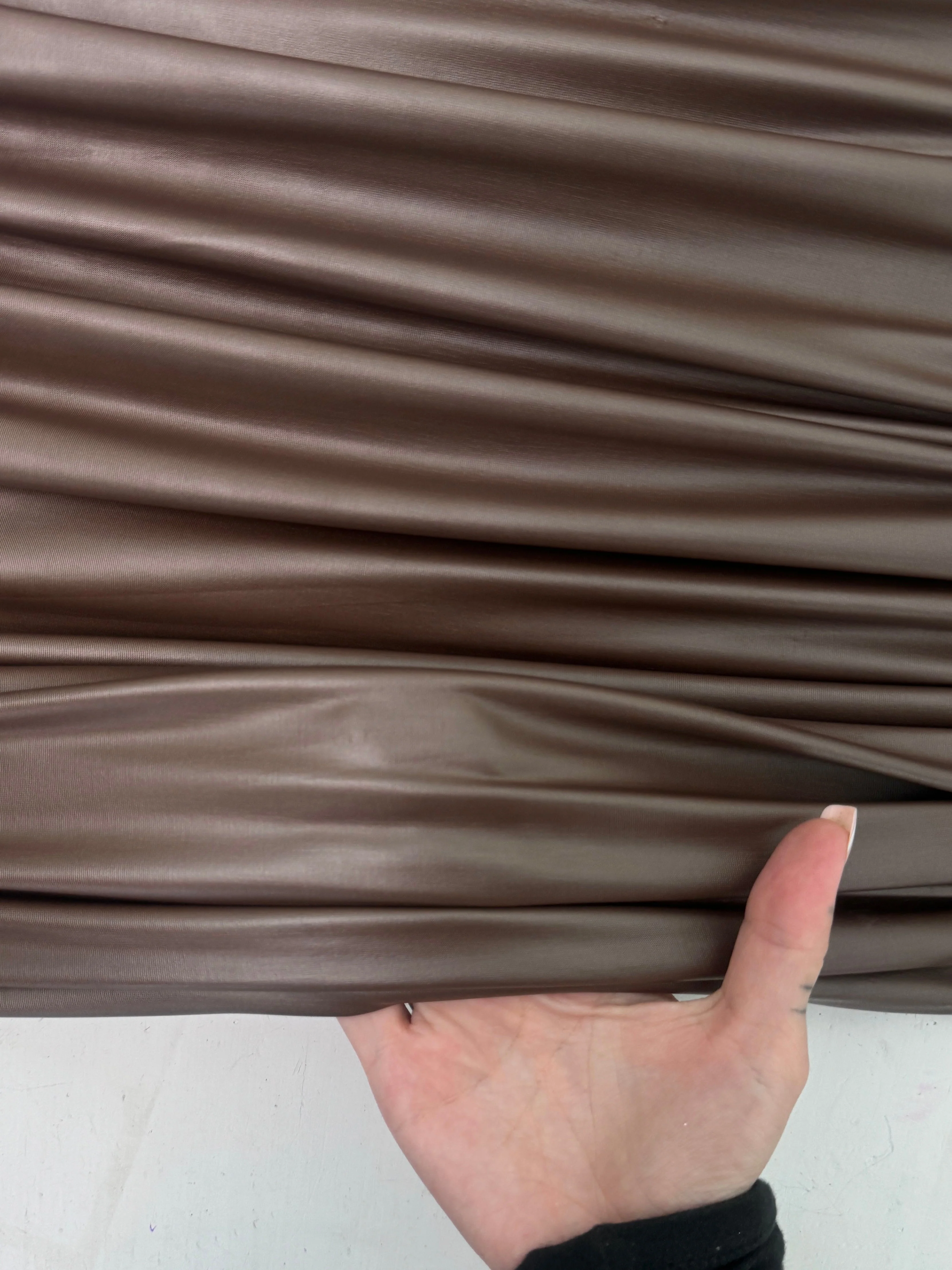 Chocolate Brown 4 Way Stretch Faux Leather - Image 4