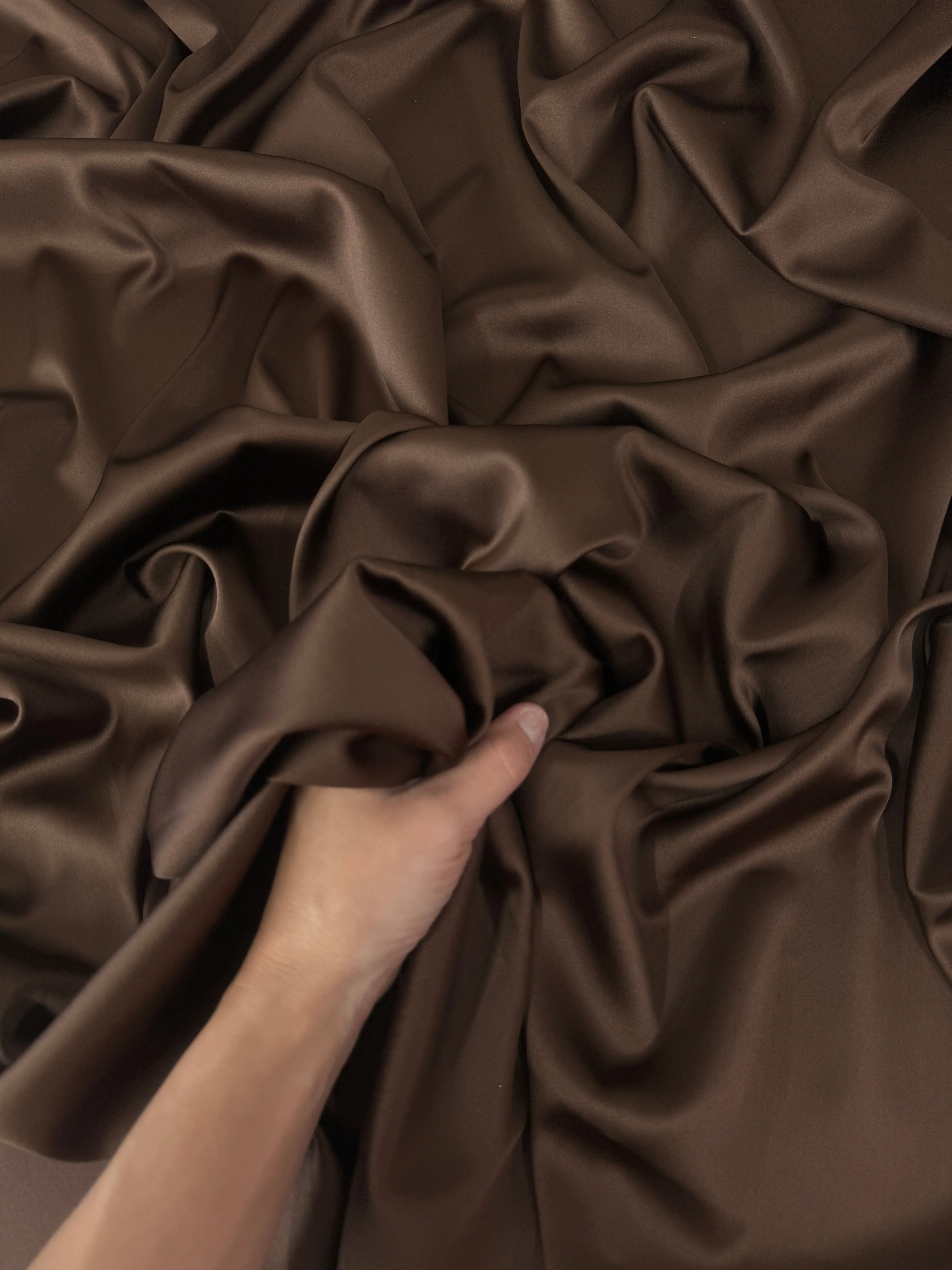 Chocolate Brown Stretch Crepe Back Satin - Image 2