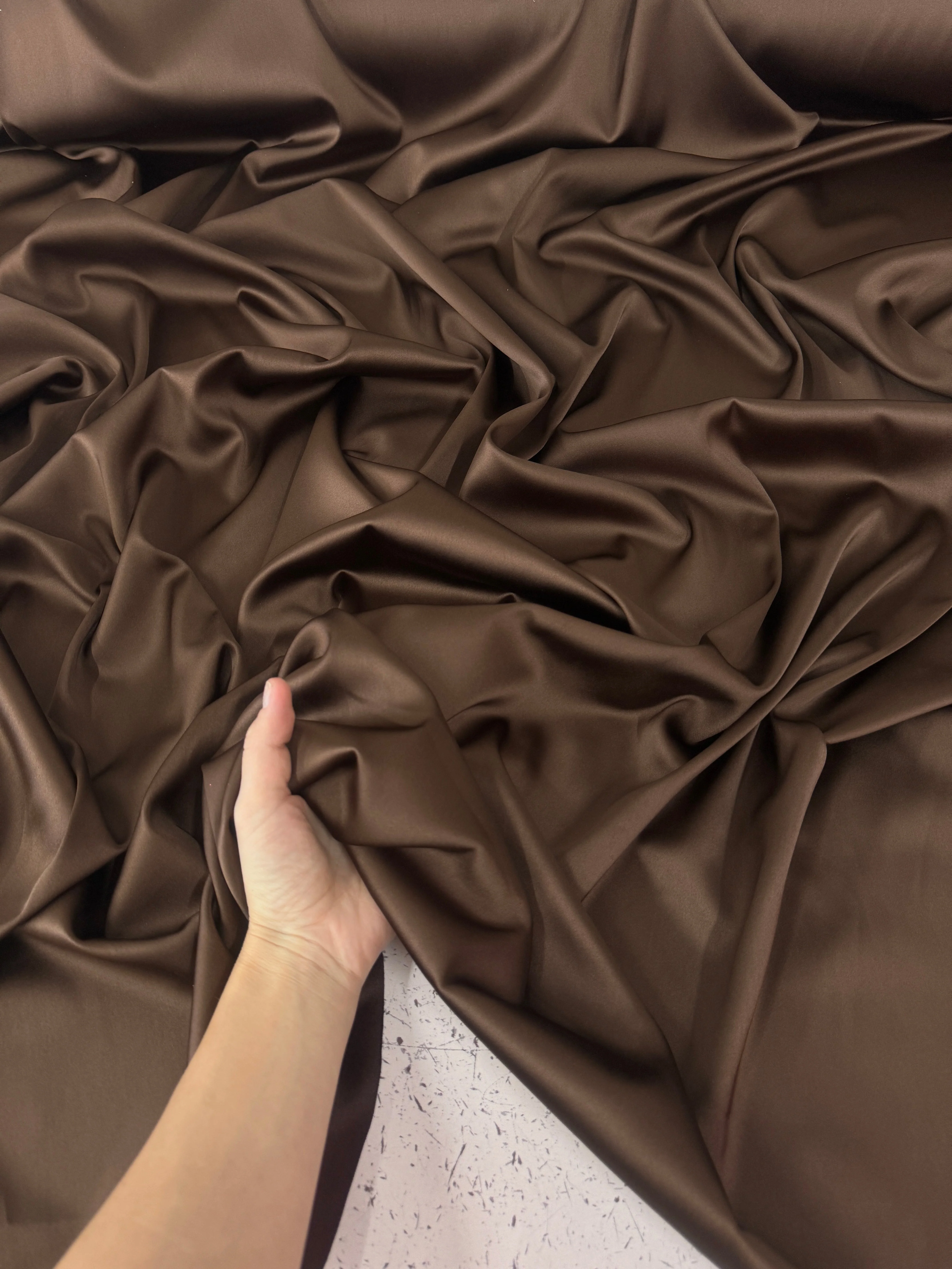 Chocolate Brown Stretch Crepe Back Satin - Image 7