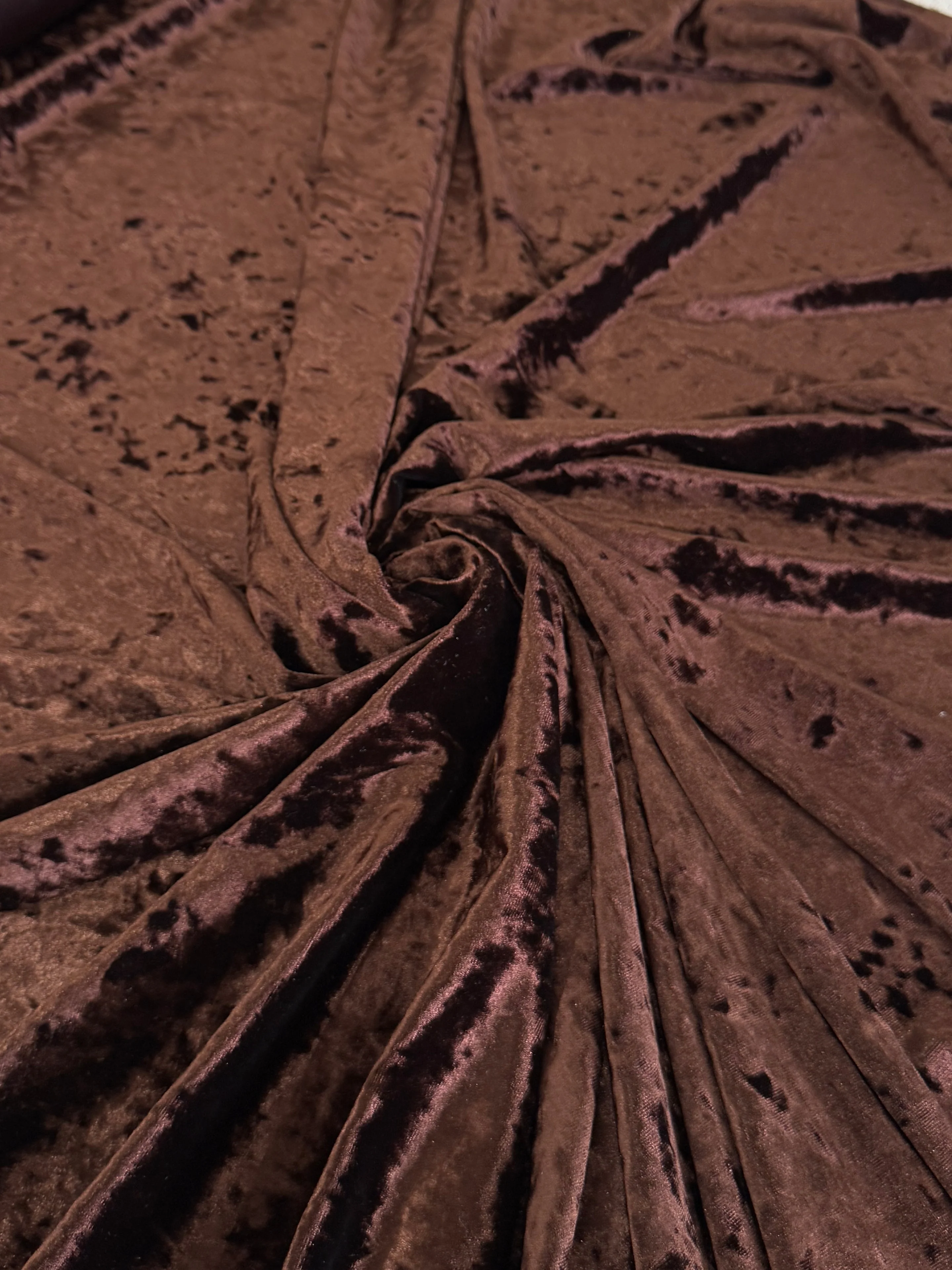 Chocolate Brown Stretch Crushed Velvet - Image 3