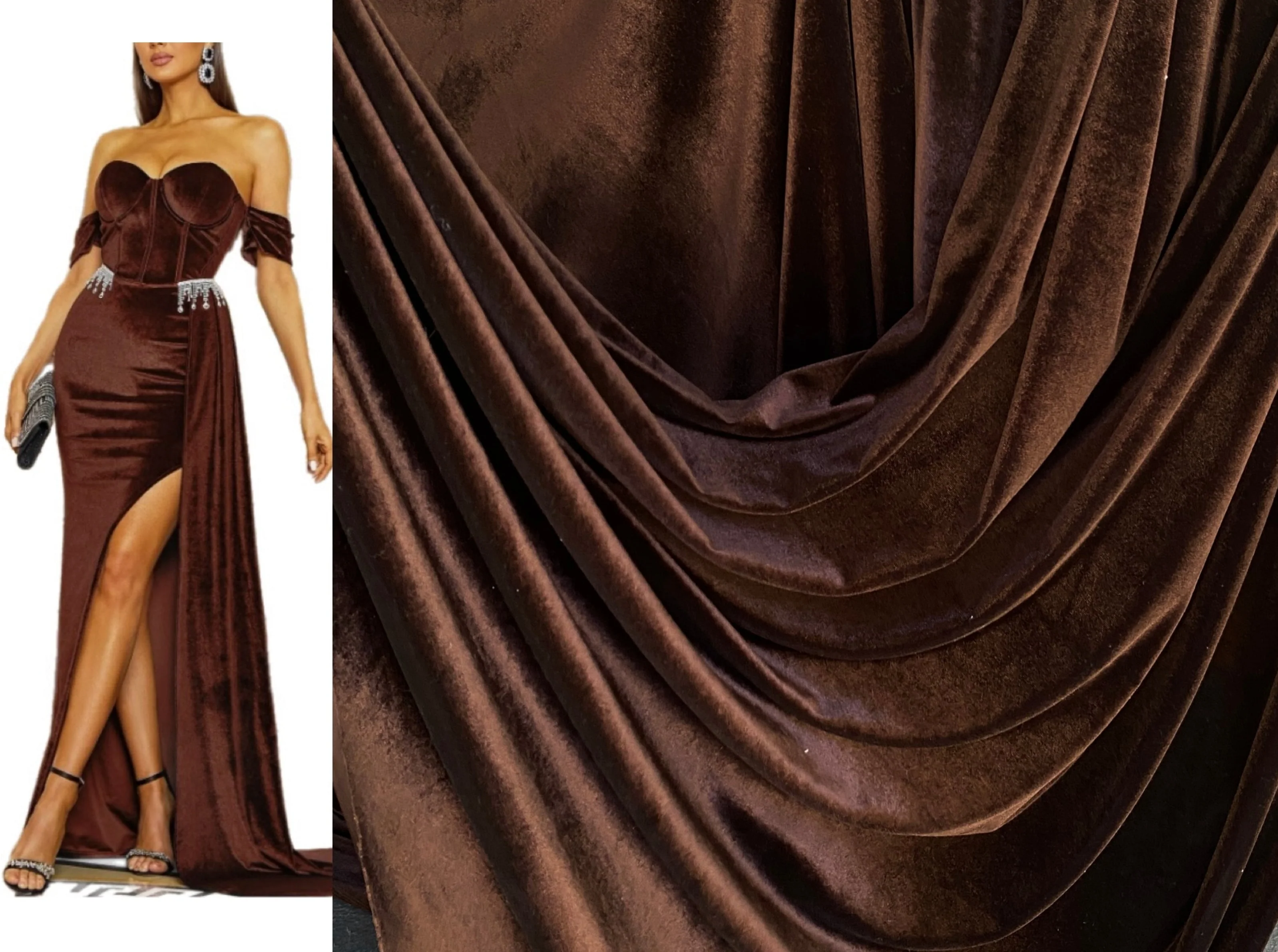 Chocolate Brown Stretch Velvet - Image 3
