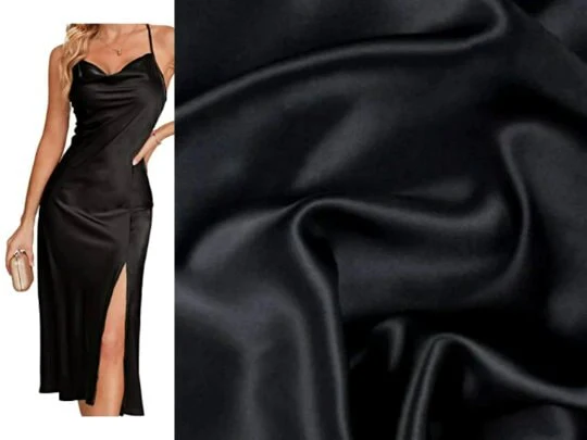 Black Silky Stretch Satin - Image 6