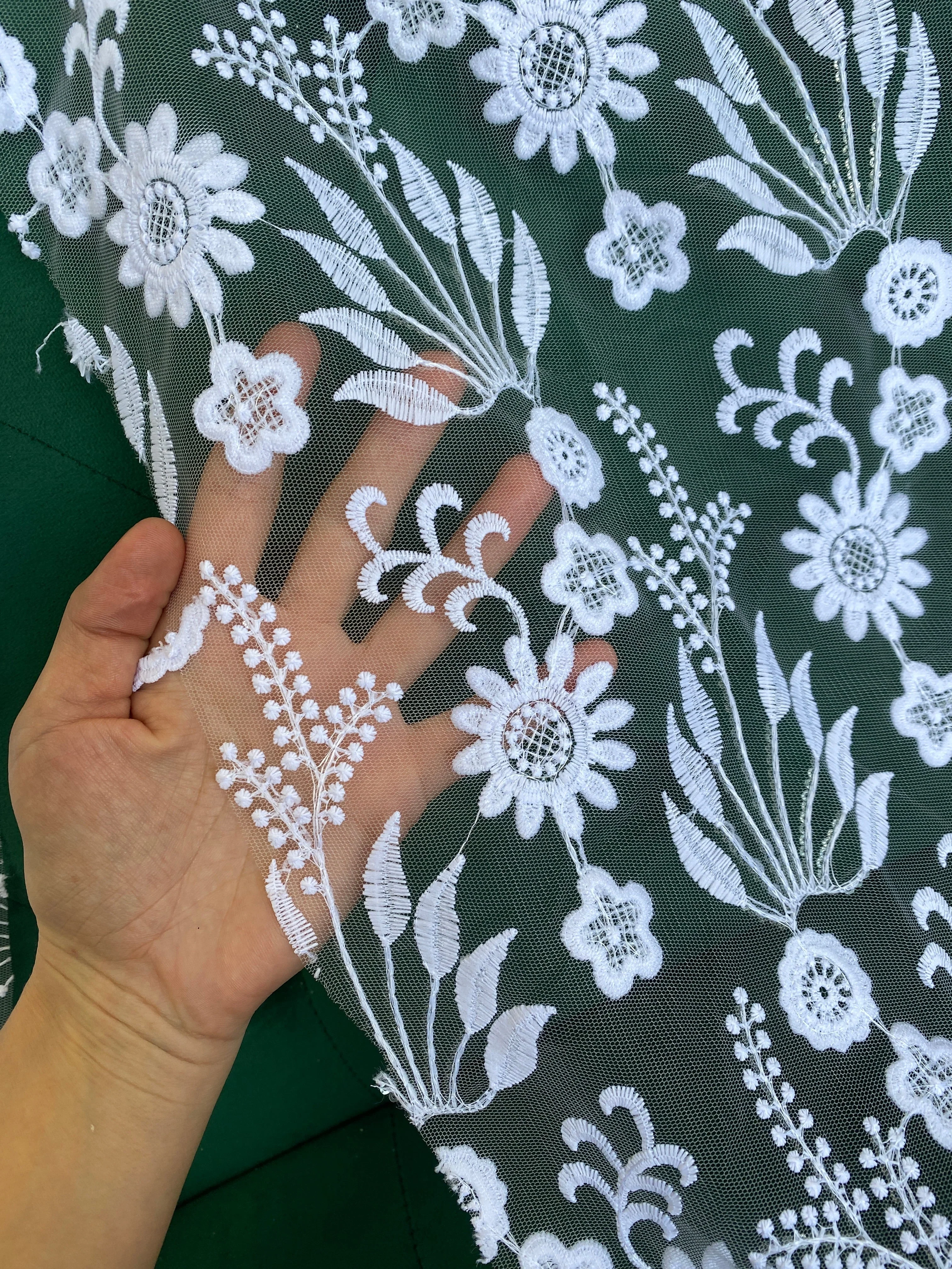 White Bridal Floral Embroidered Lace