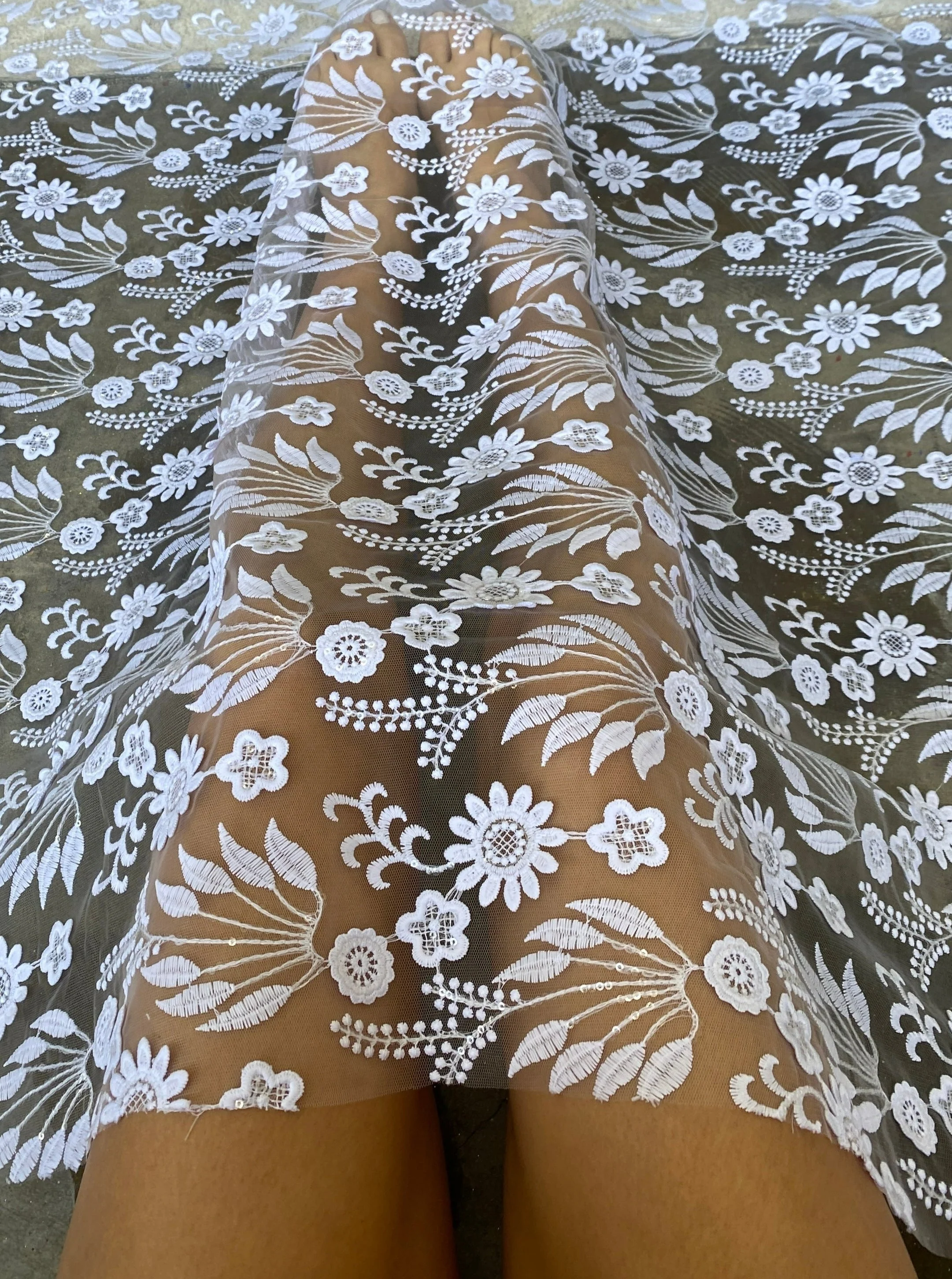 White Bridal Floral Embroidered Lace - Image 2