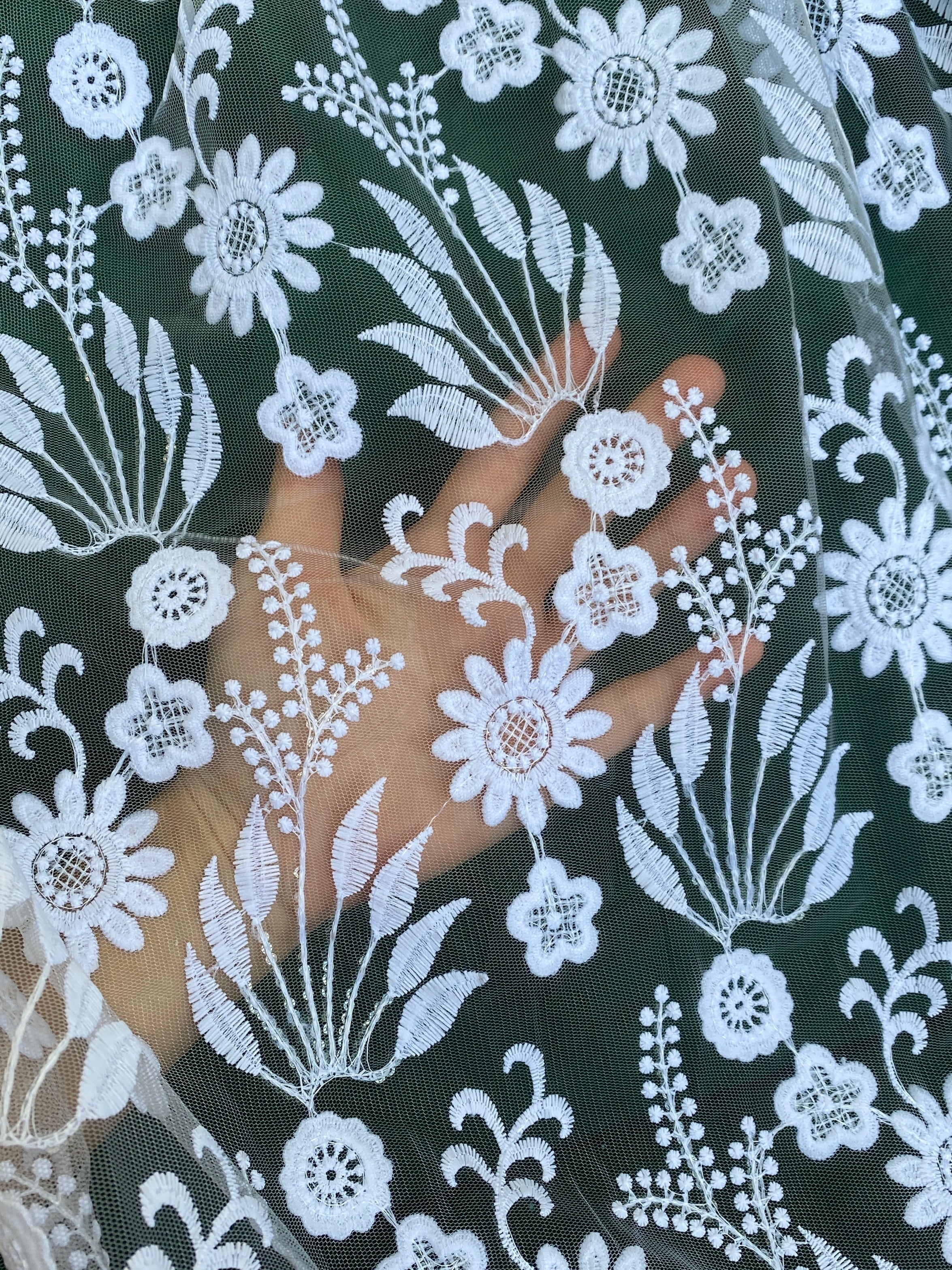 White Bridal Floral Embroidered Lace - Image 3