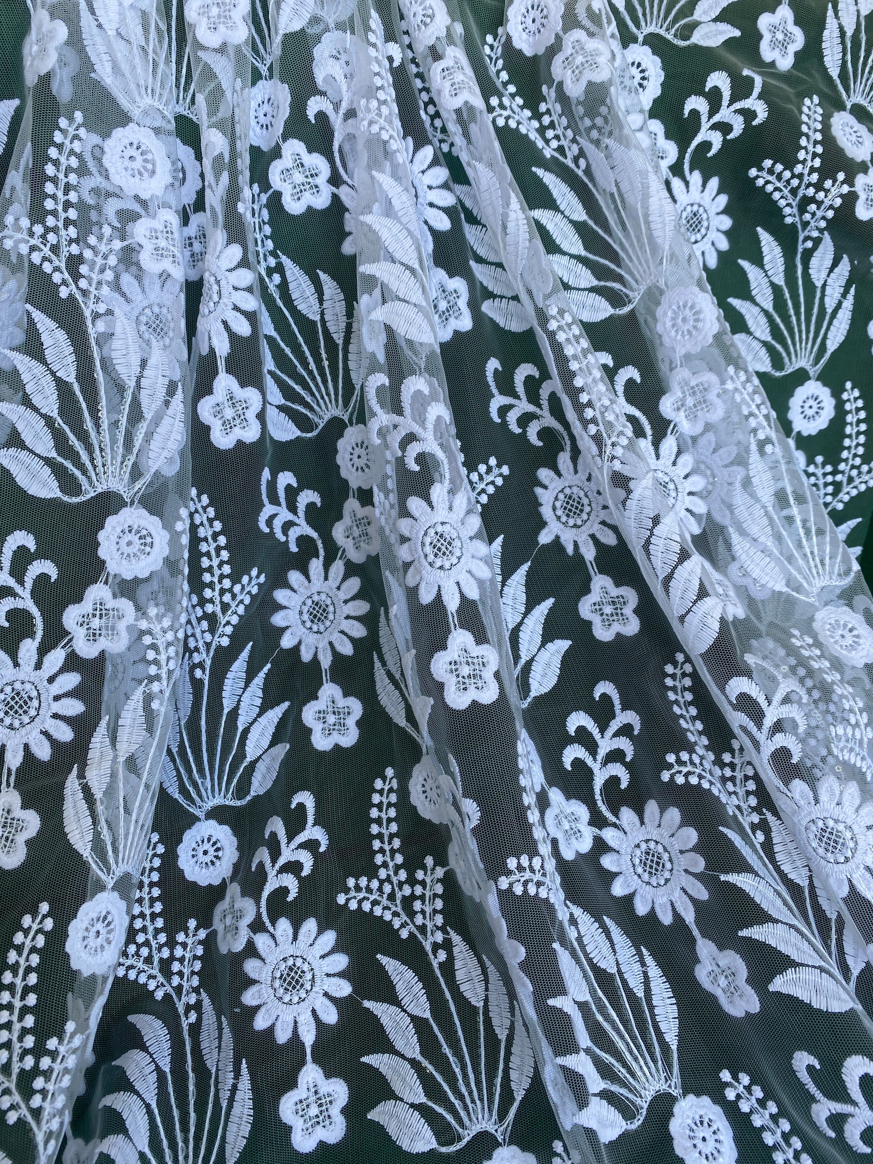 White Bridal Floral Embroidered Lace - Image 6