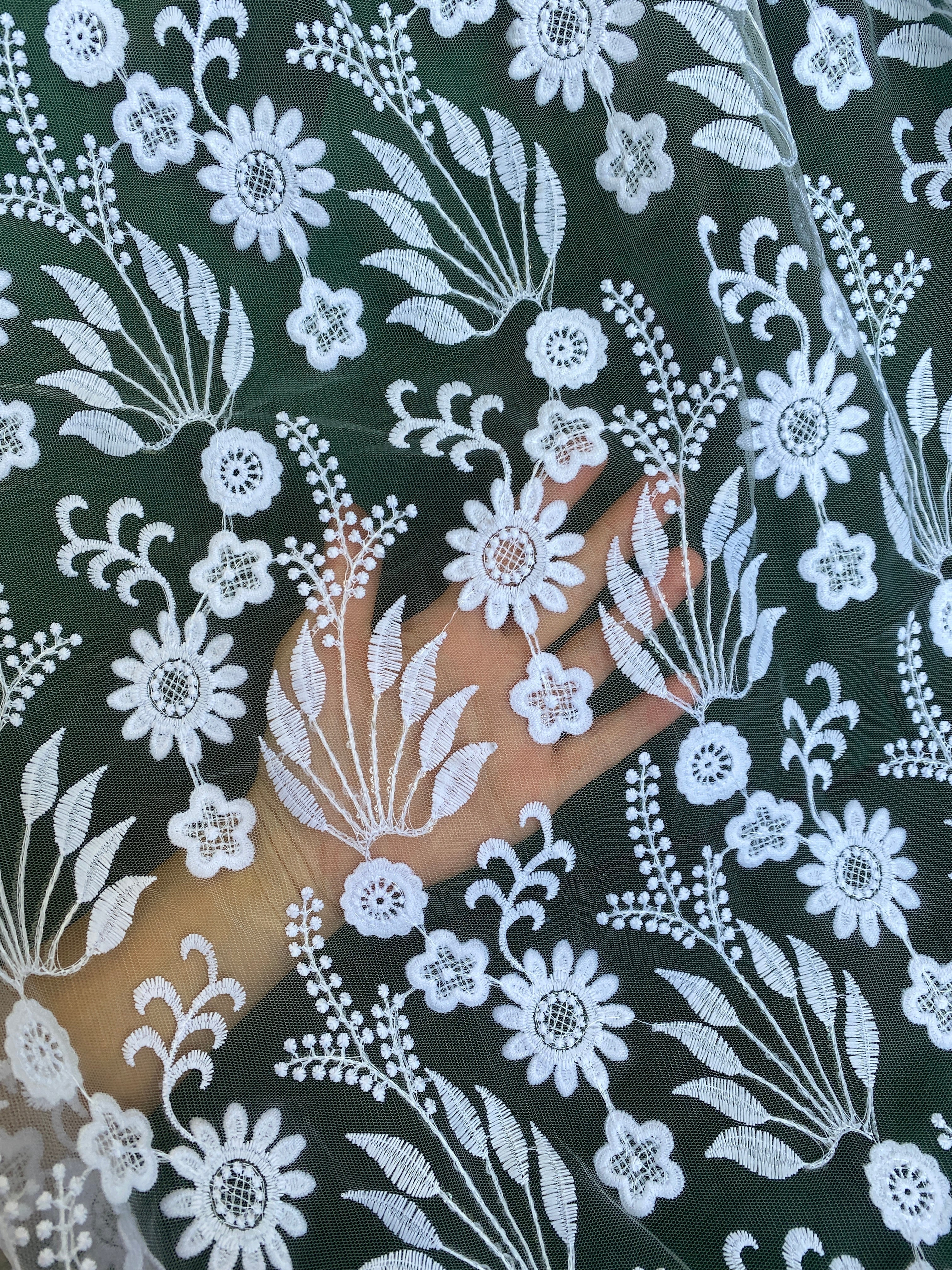 White Bridal Floral Embroidered Lace - Image 9