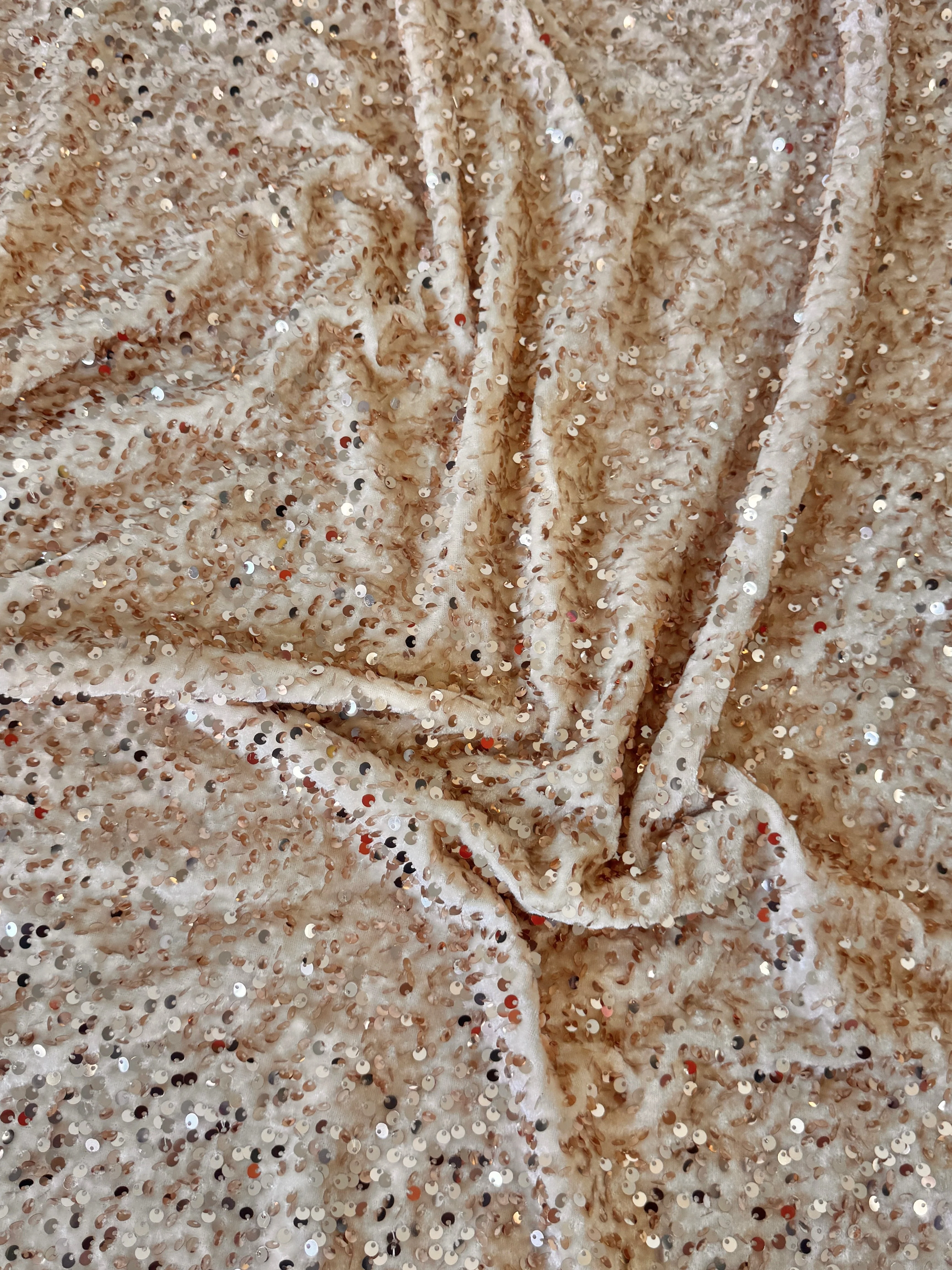 Cream Champagne Sequins Velvet - Image 4