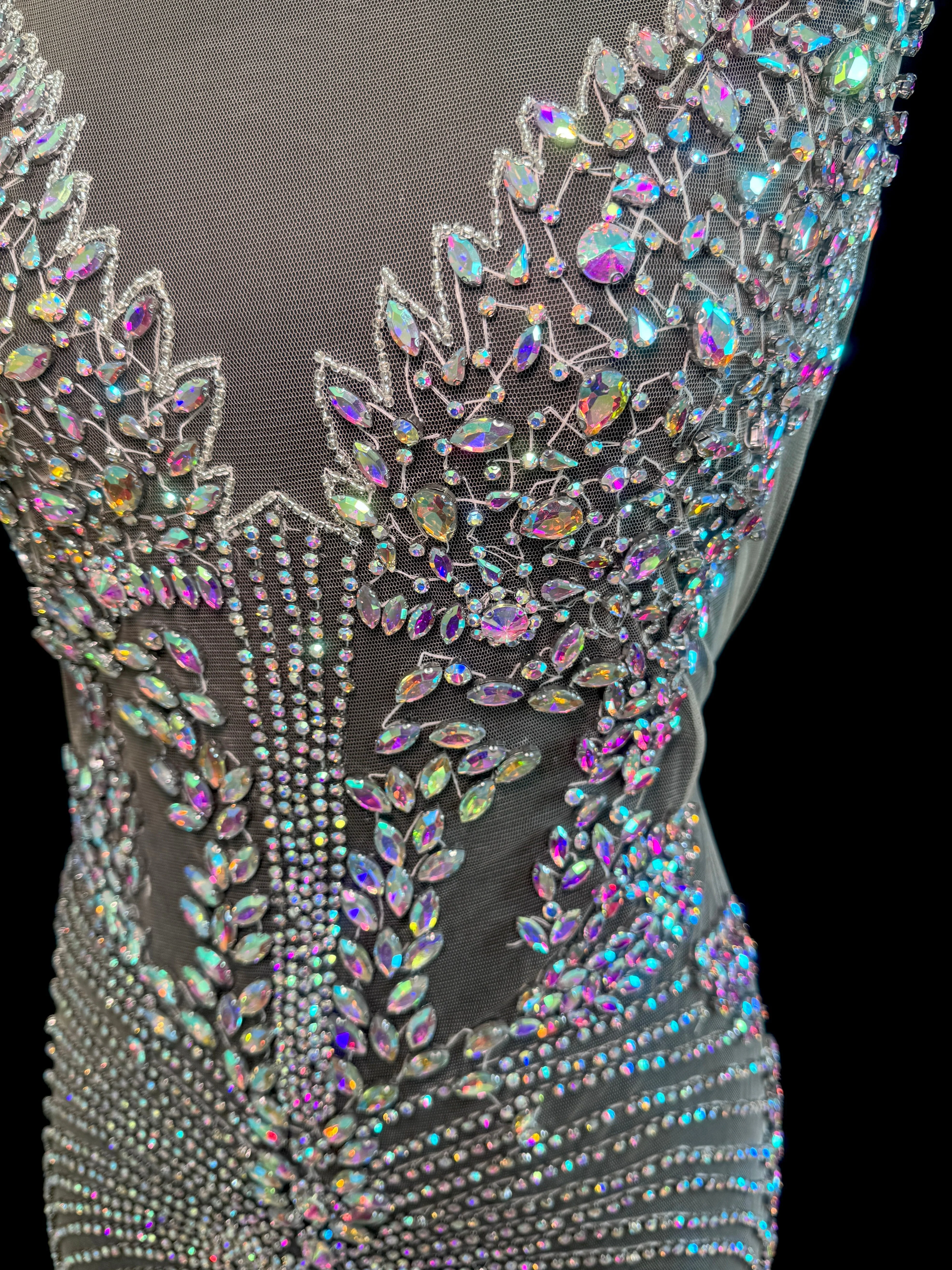 Daisy Silver Iridescent Rhinestones Bodice Applique - Image 2