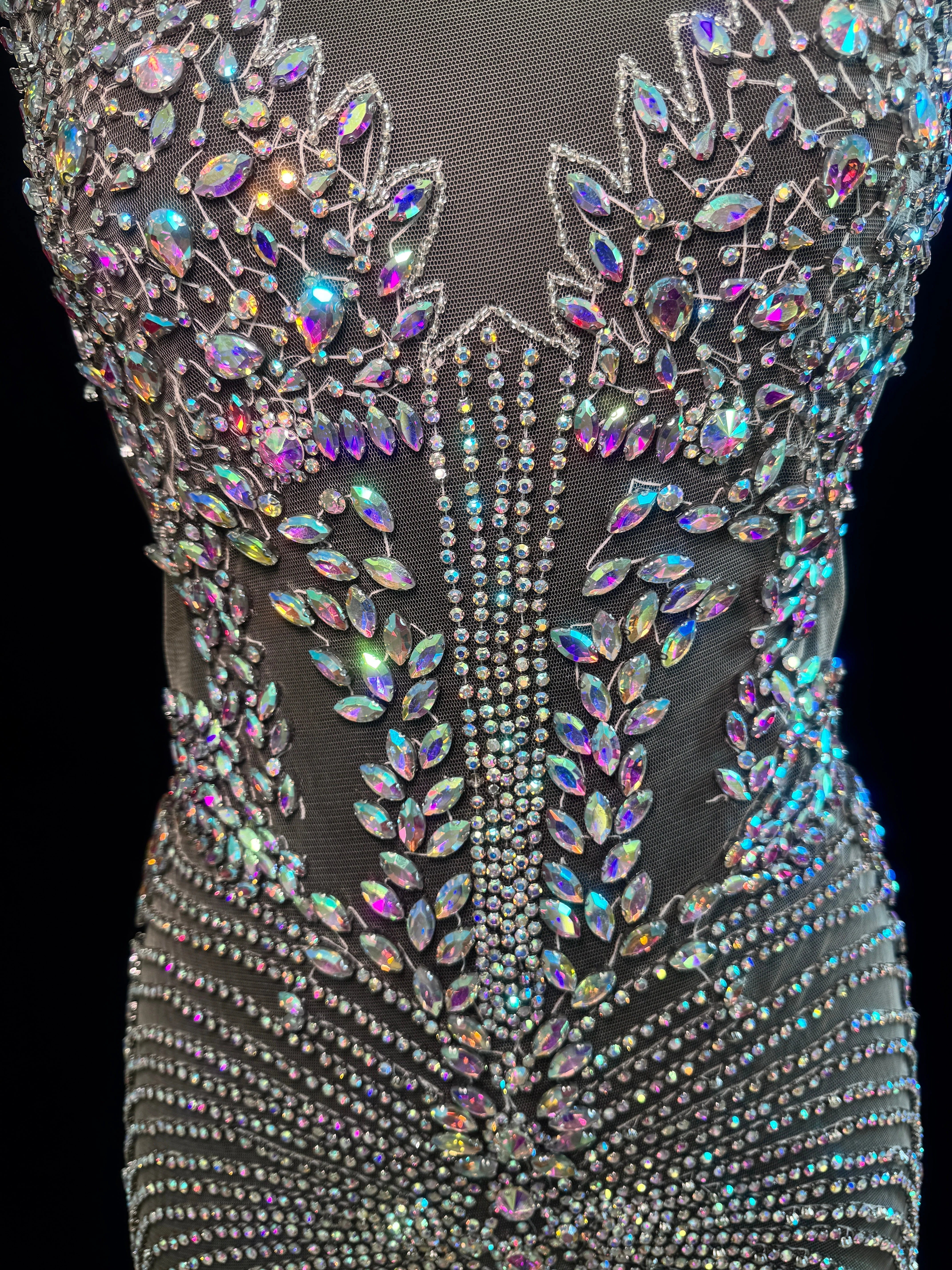 Daisy Silver Iridescent Rhinestones Bodice Applique - Image 3