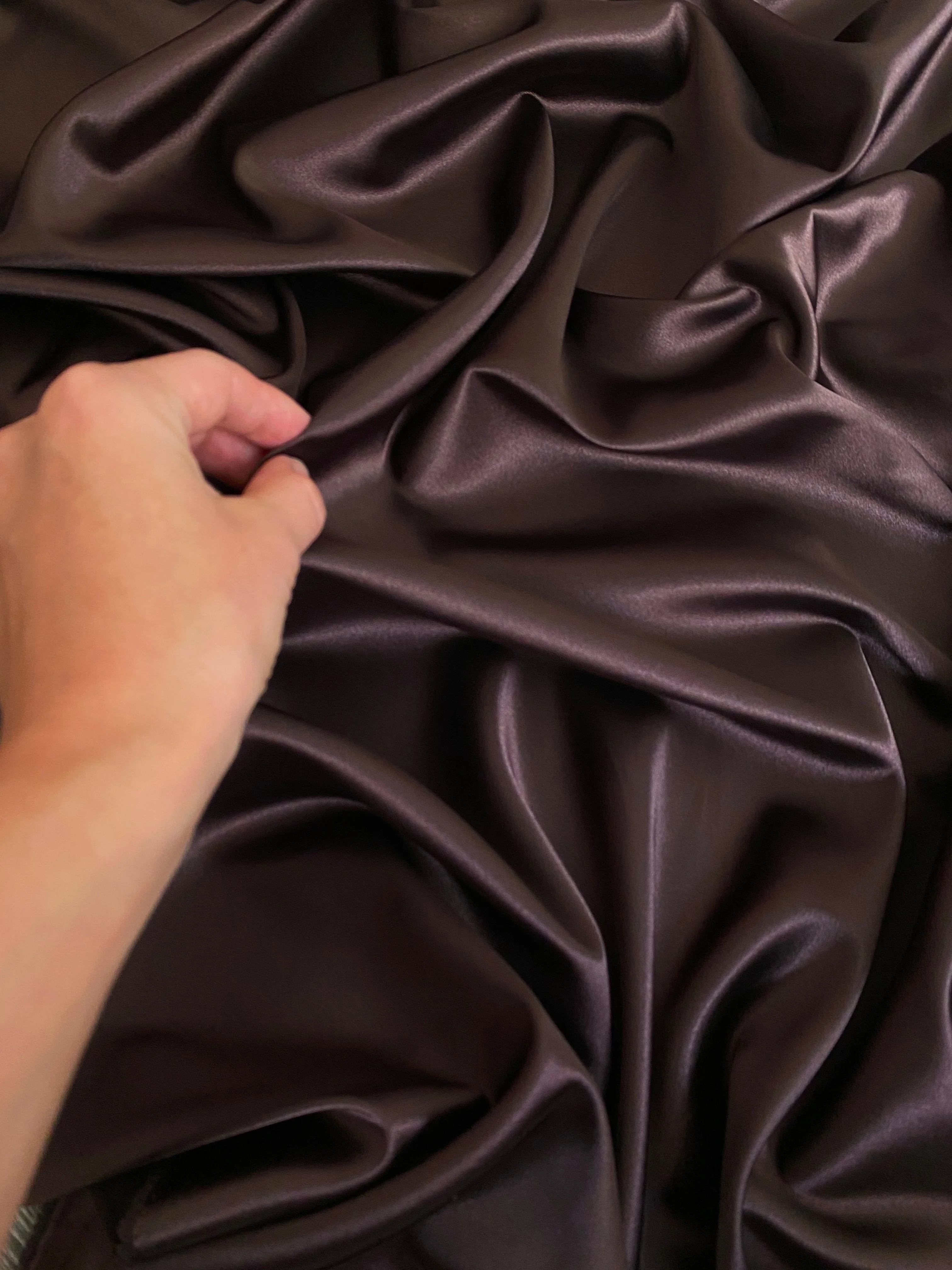 Dark Chocolate Silky Stretch Satin - Image 2