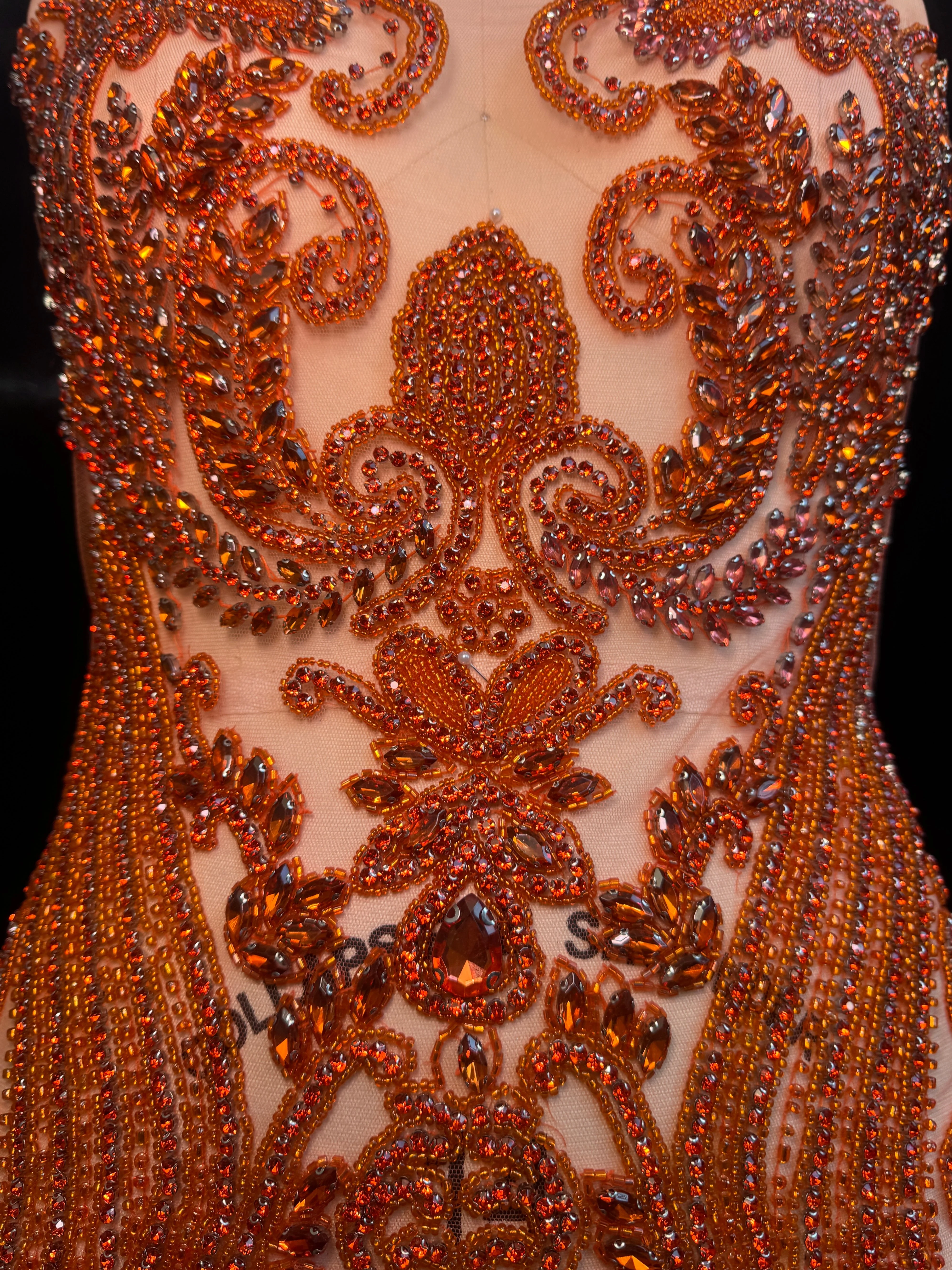 Deborah Orange Rhinestones Bodice Applique - Image 5