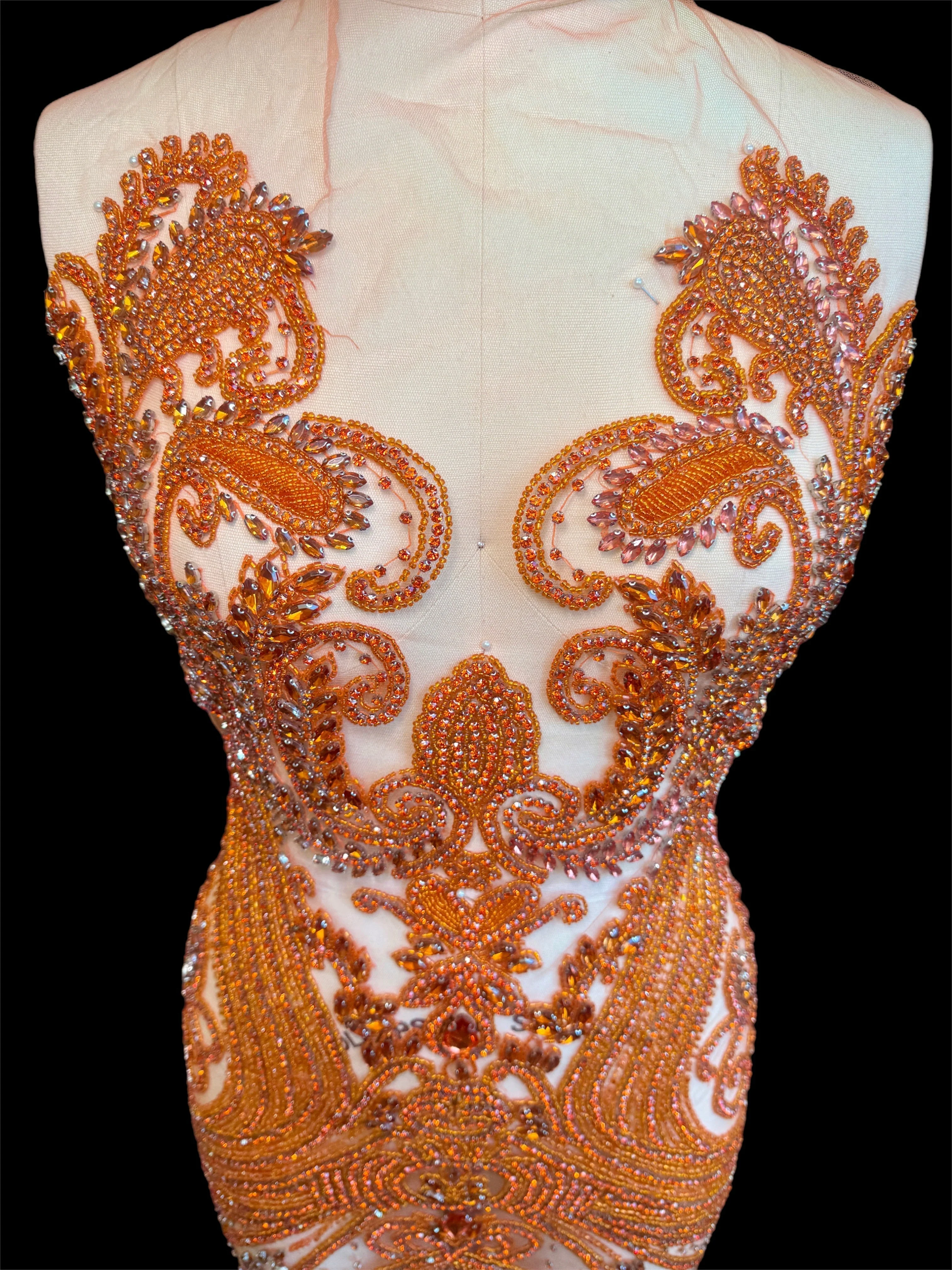 Deborah Orange Rhinestones Bodice Applique - Image 7