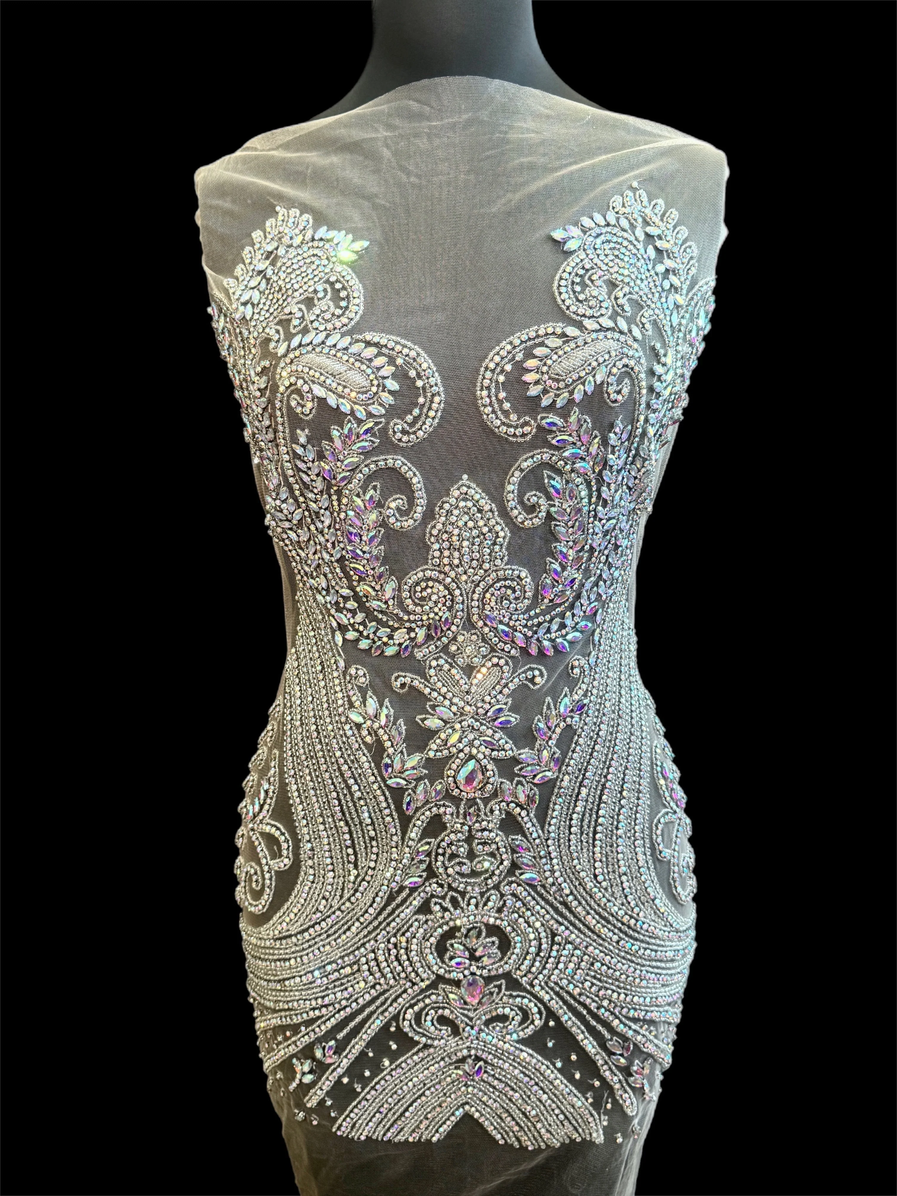 Deborah Silver Iridescent Rhinestones Bodice Applique