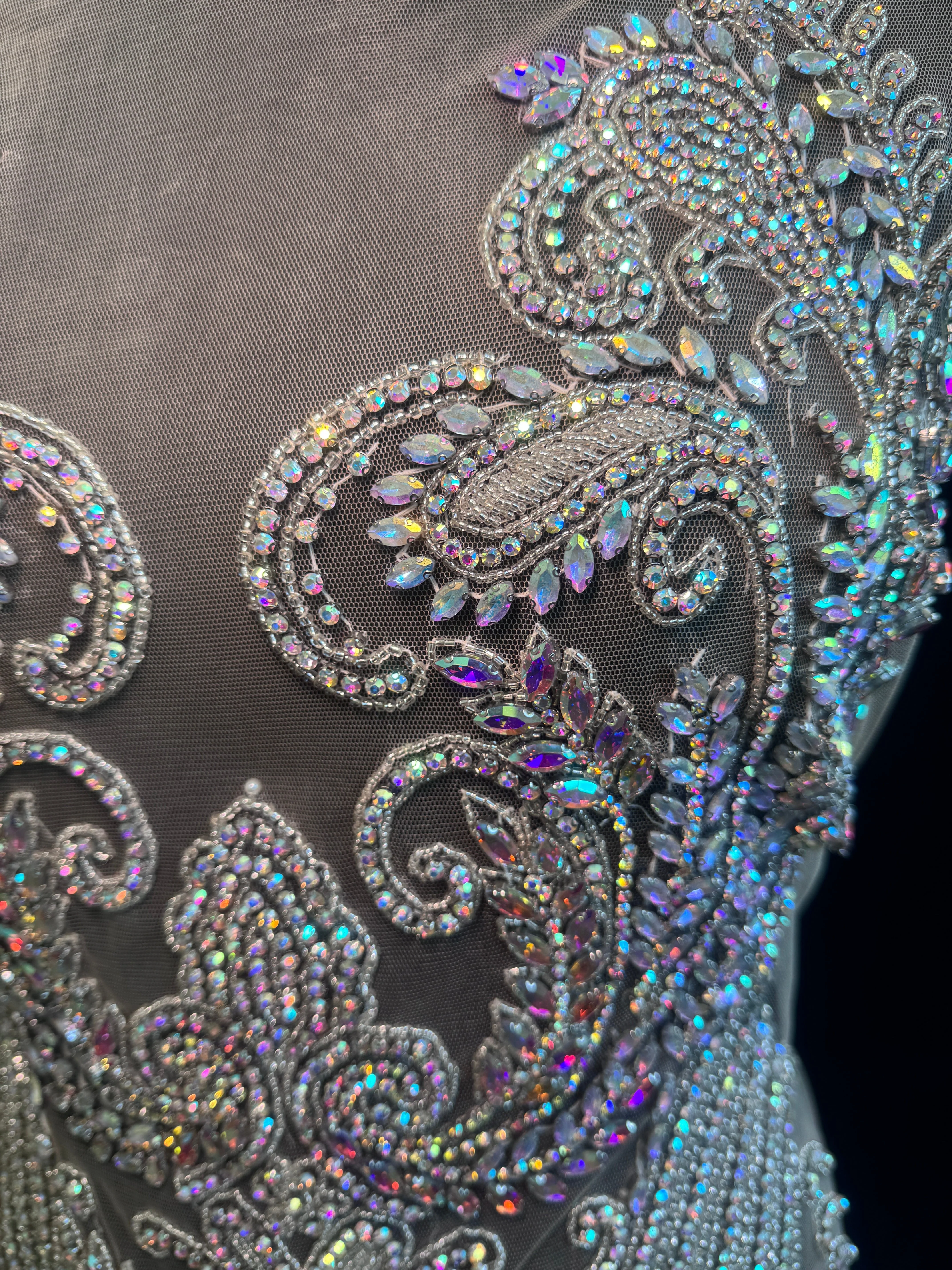Deborah Silver Iridescent Rhinestones Bodice Applique - Image 2