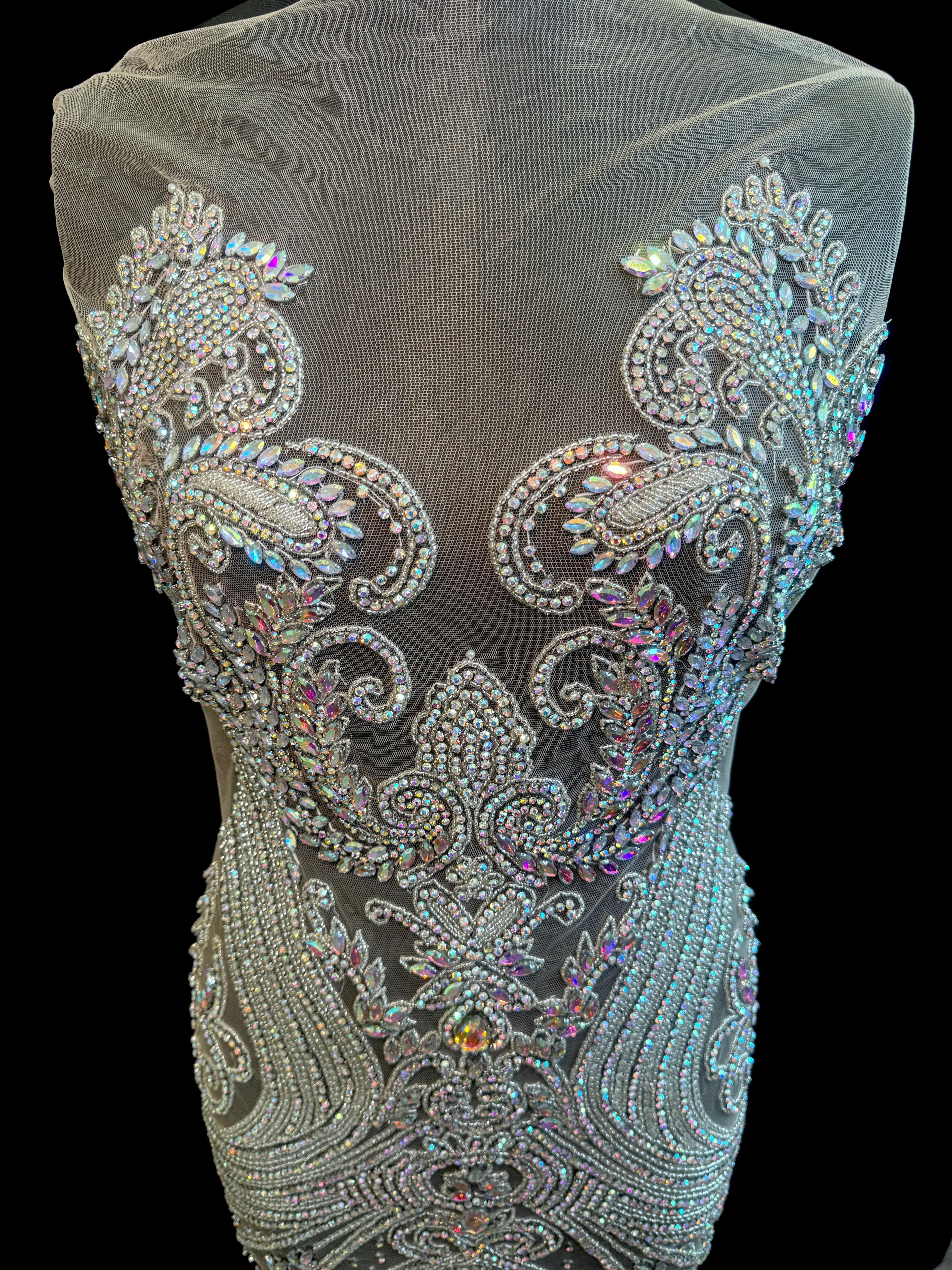 Deborah Silver Iridescent Rhinestones Bodice Applique - Image 3
