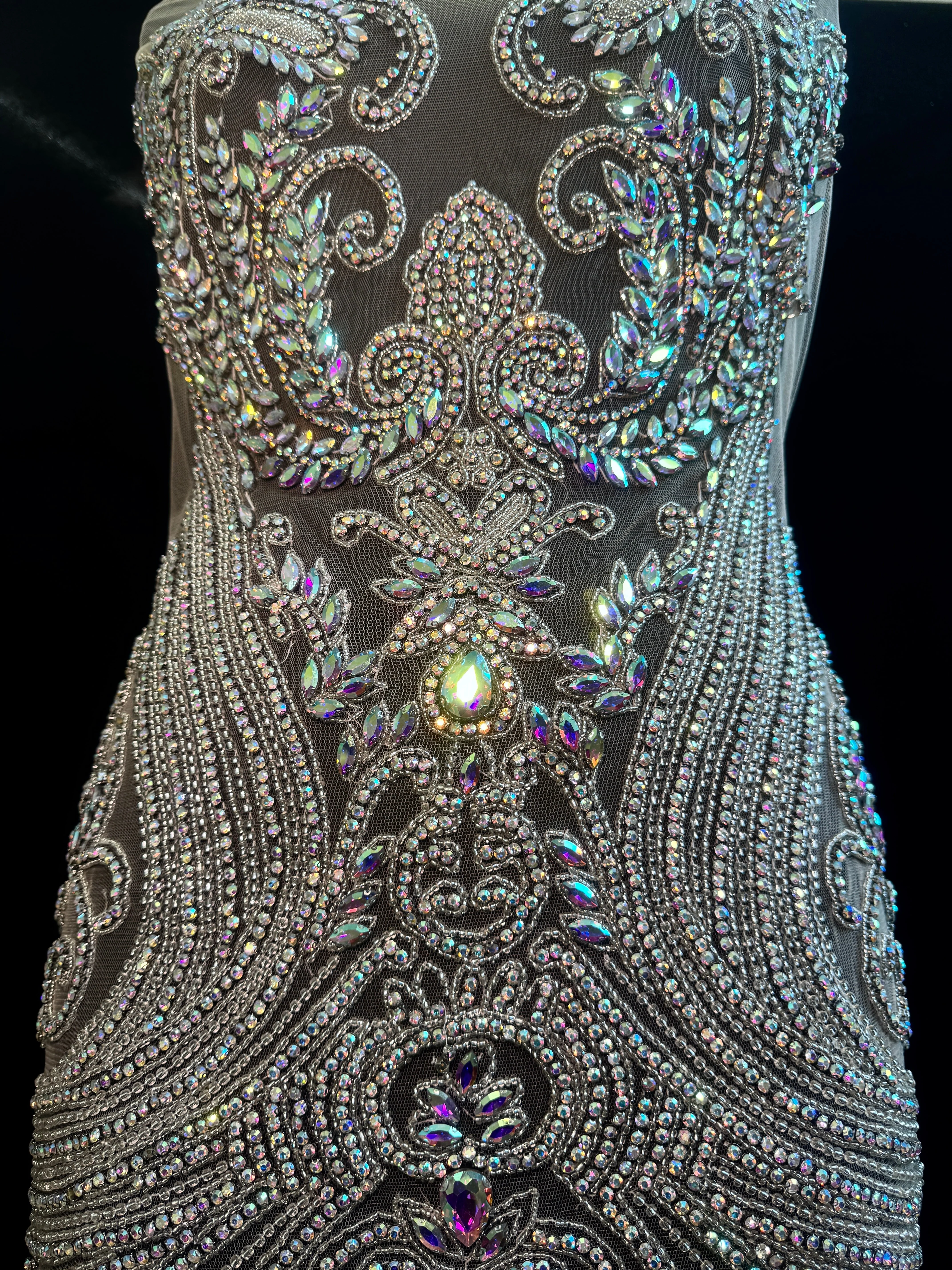 Deborah Silver Iridescent Rhinestones Bodice Applique - Image 4