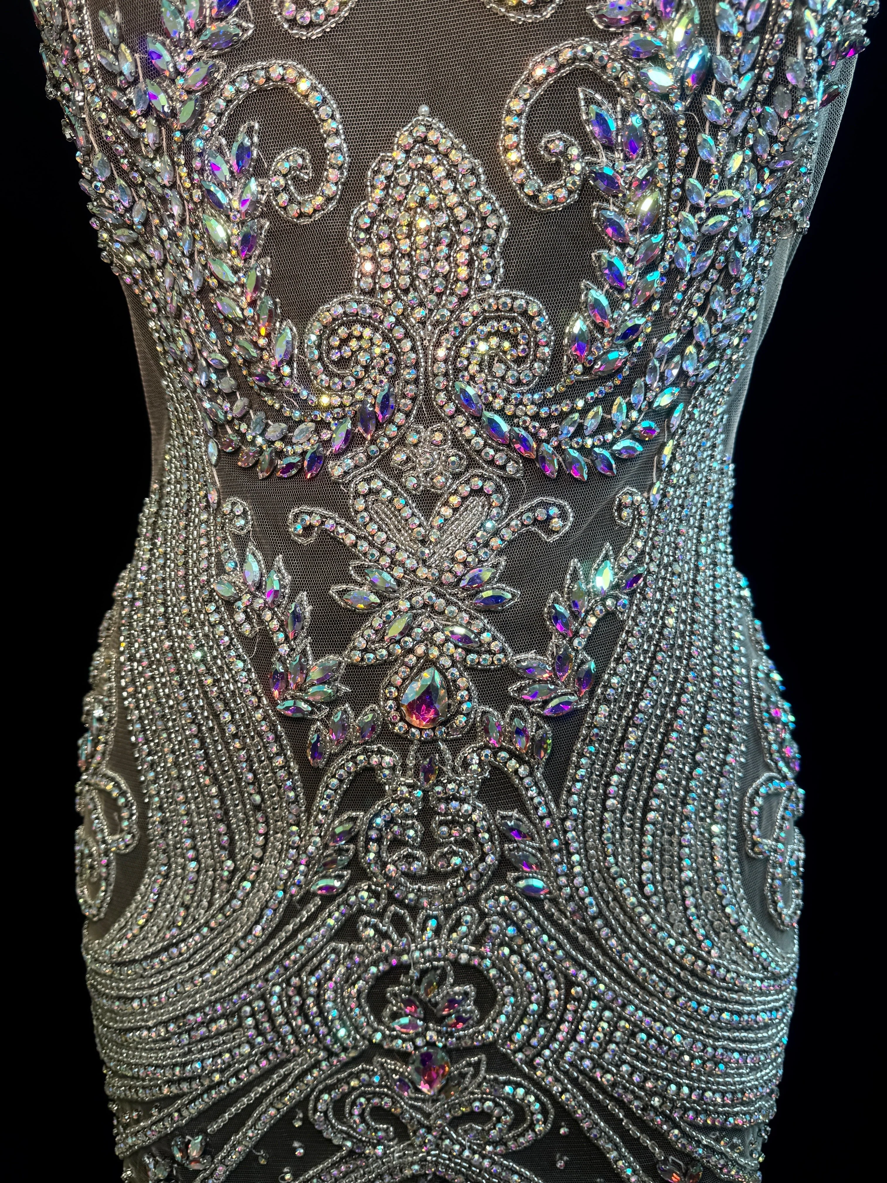 Deborah Silver Iridescent Rhinestones Bodice Applique - Image 6