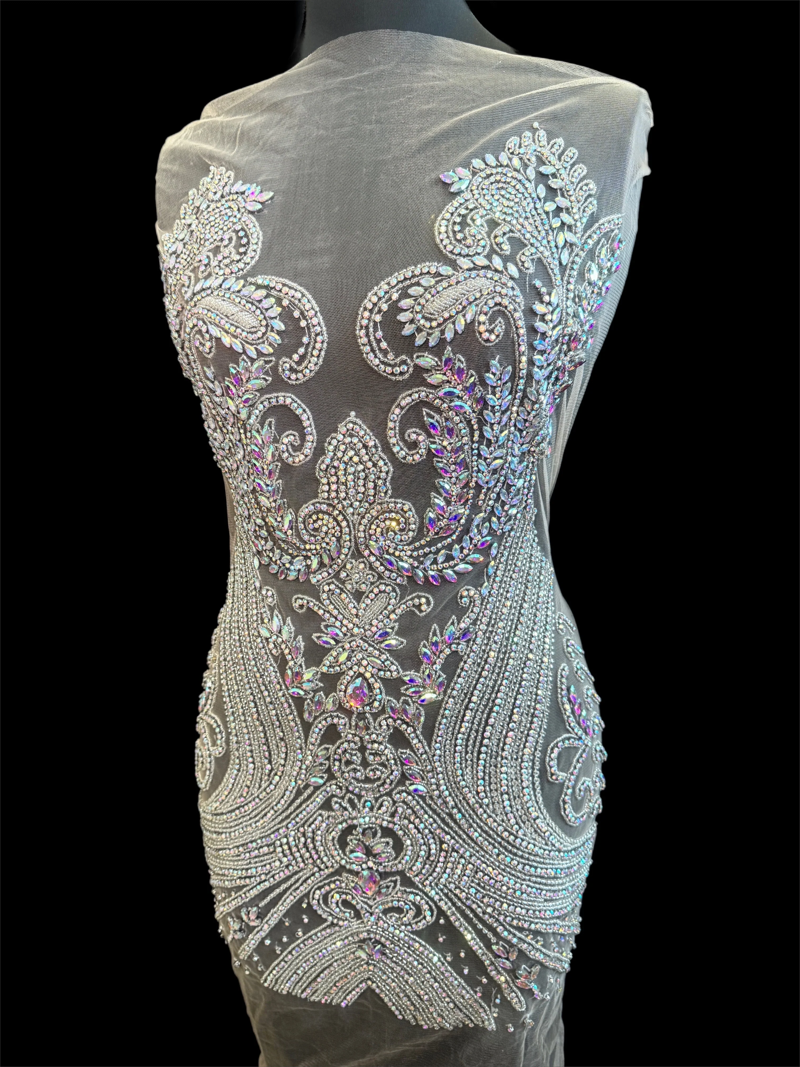 Deborah Silver Iridescent Rhinestones Bodice Applique - Image 7