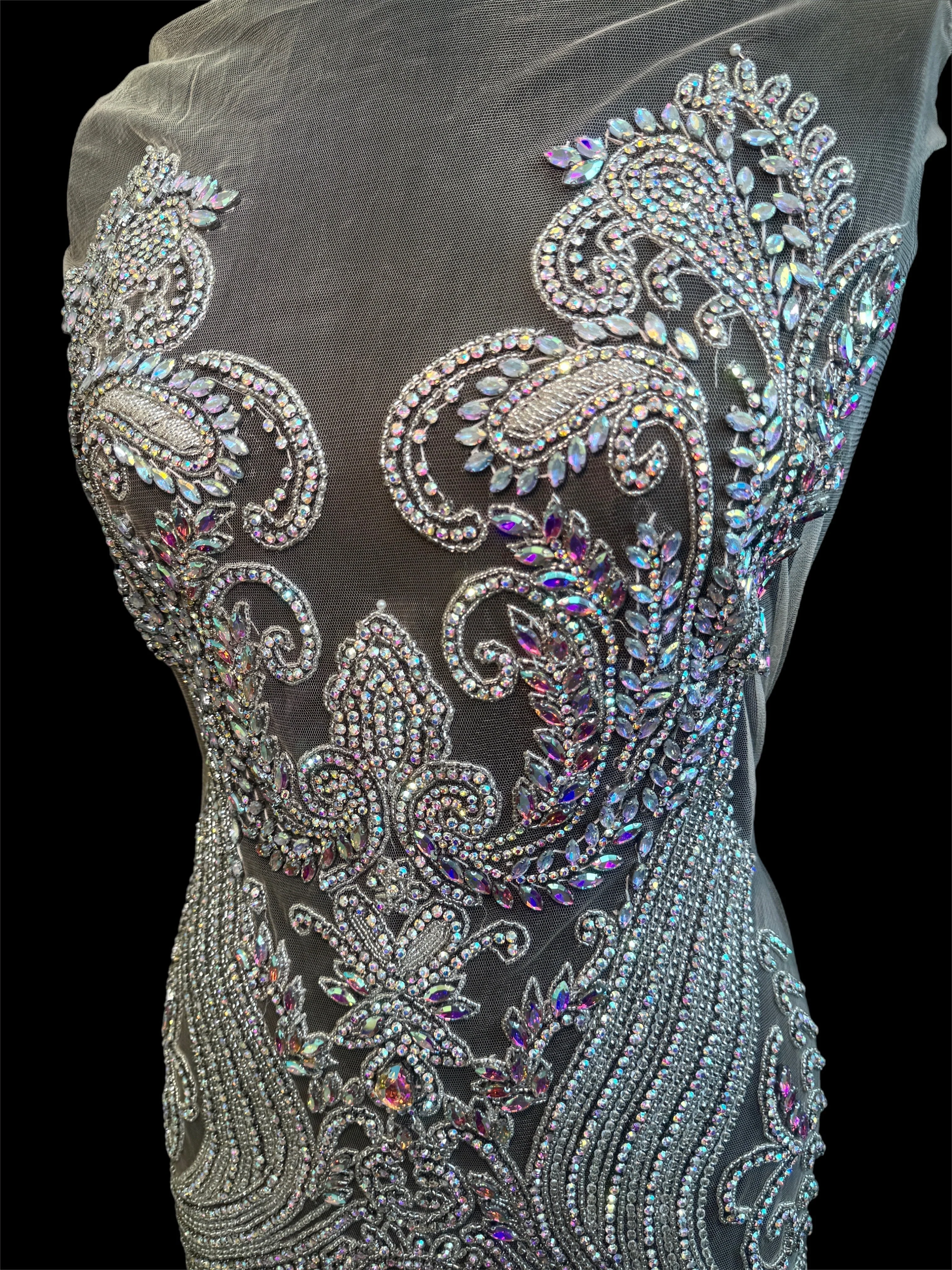 Deborah Silver Iridescent Rhinestones Bodice Applique - Image 8