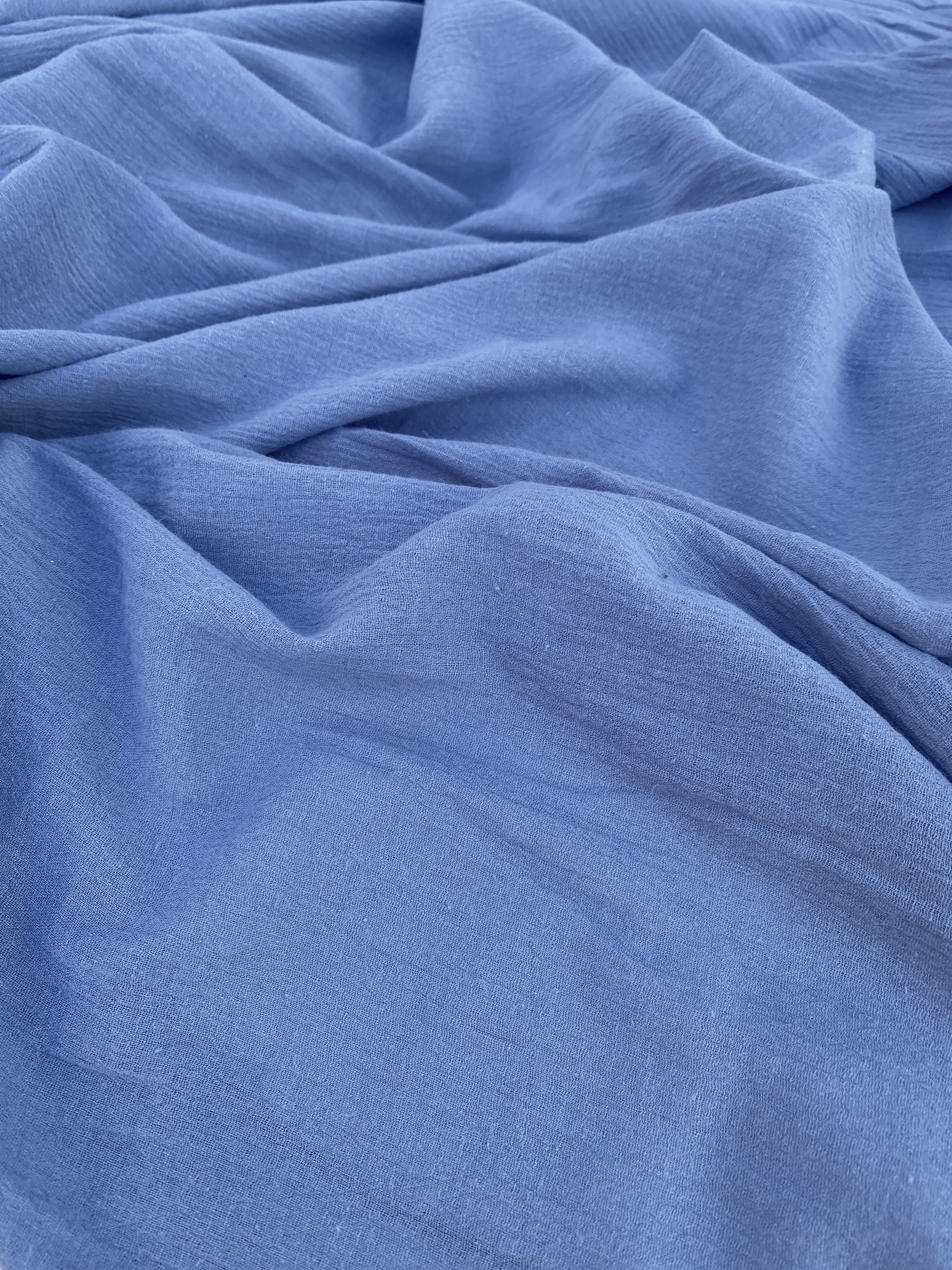 Denim Blue Crinkle Cotton Gauze - Image 3