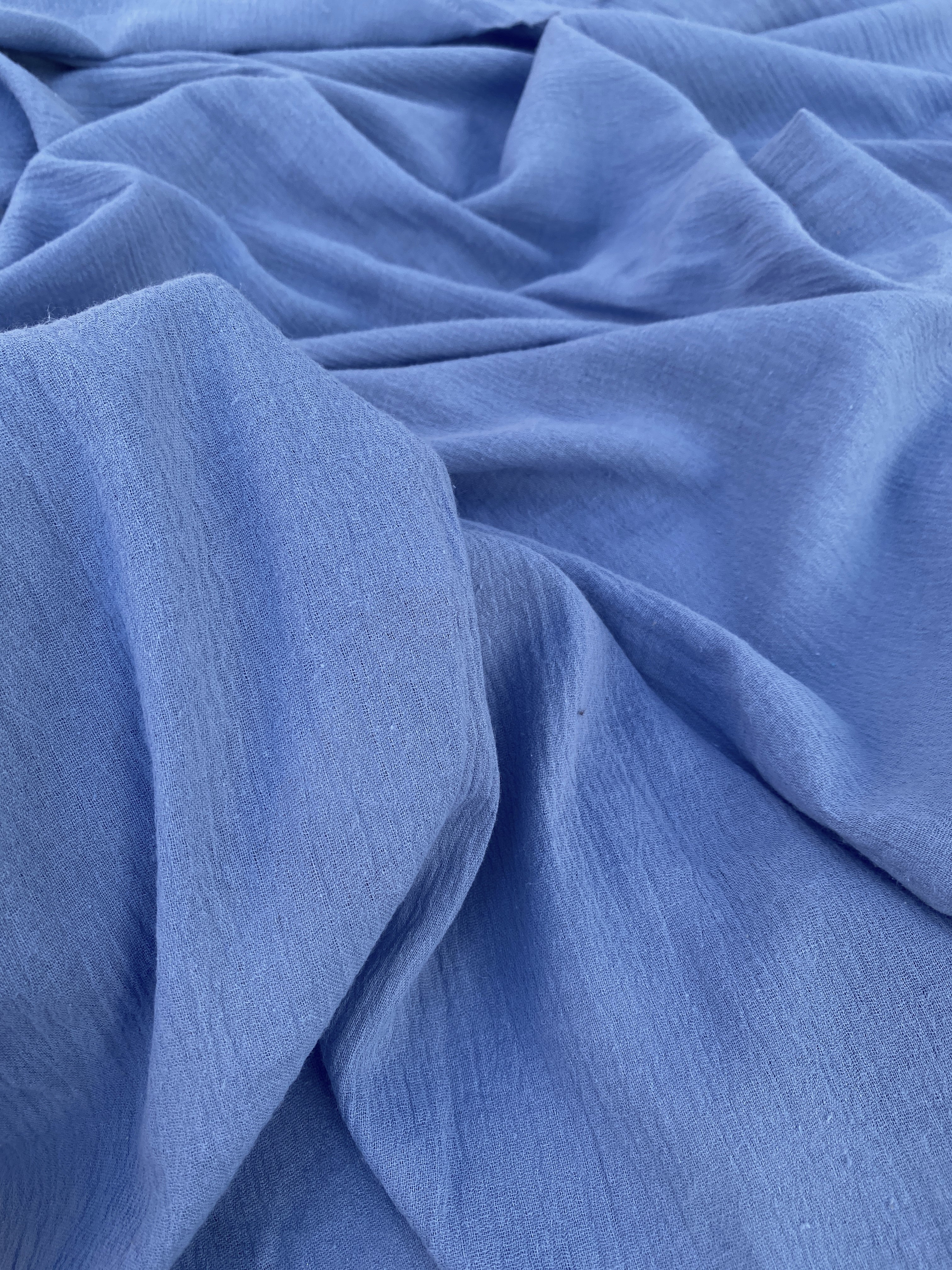 Denim Blue Crinkle Cotton Gauze - Image 4