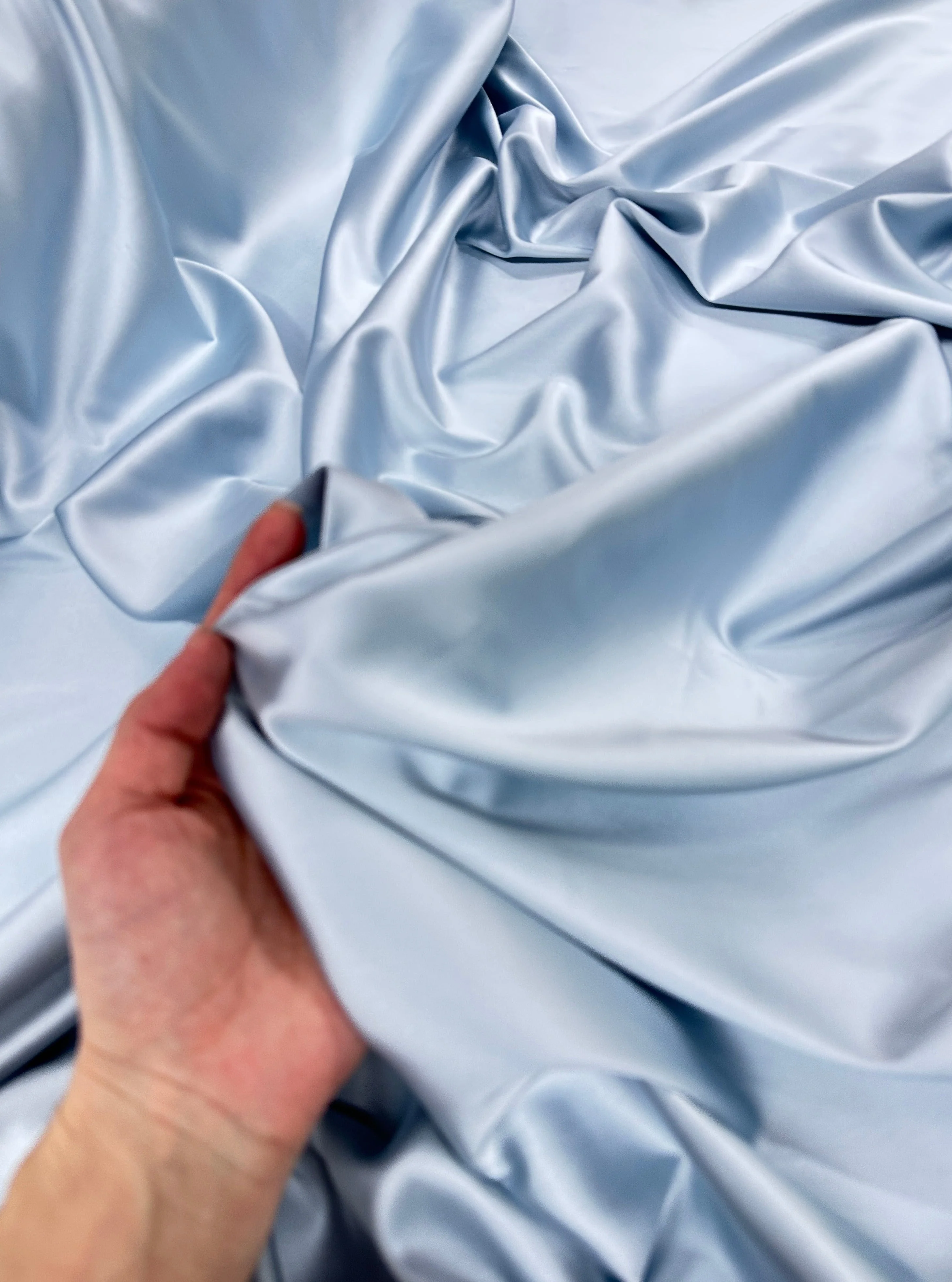 Dusty Blue Stretch Crepe Back Satin - Image 5