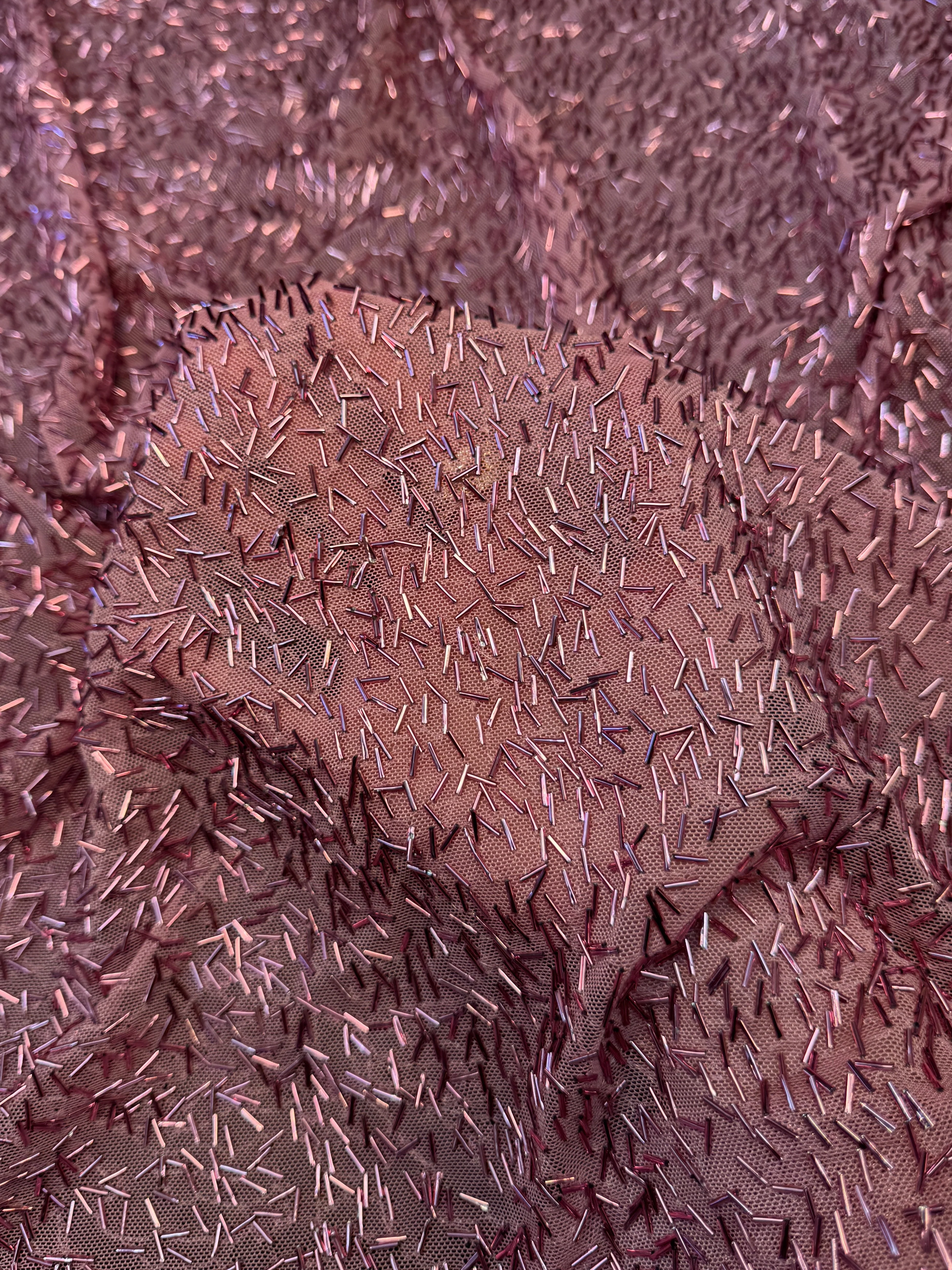 Dusty Rose Bugle Beaded Stretch Mesh
