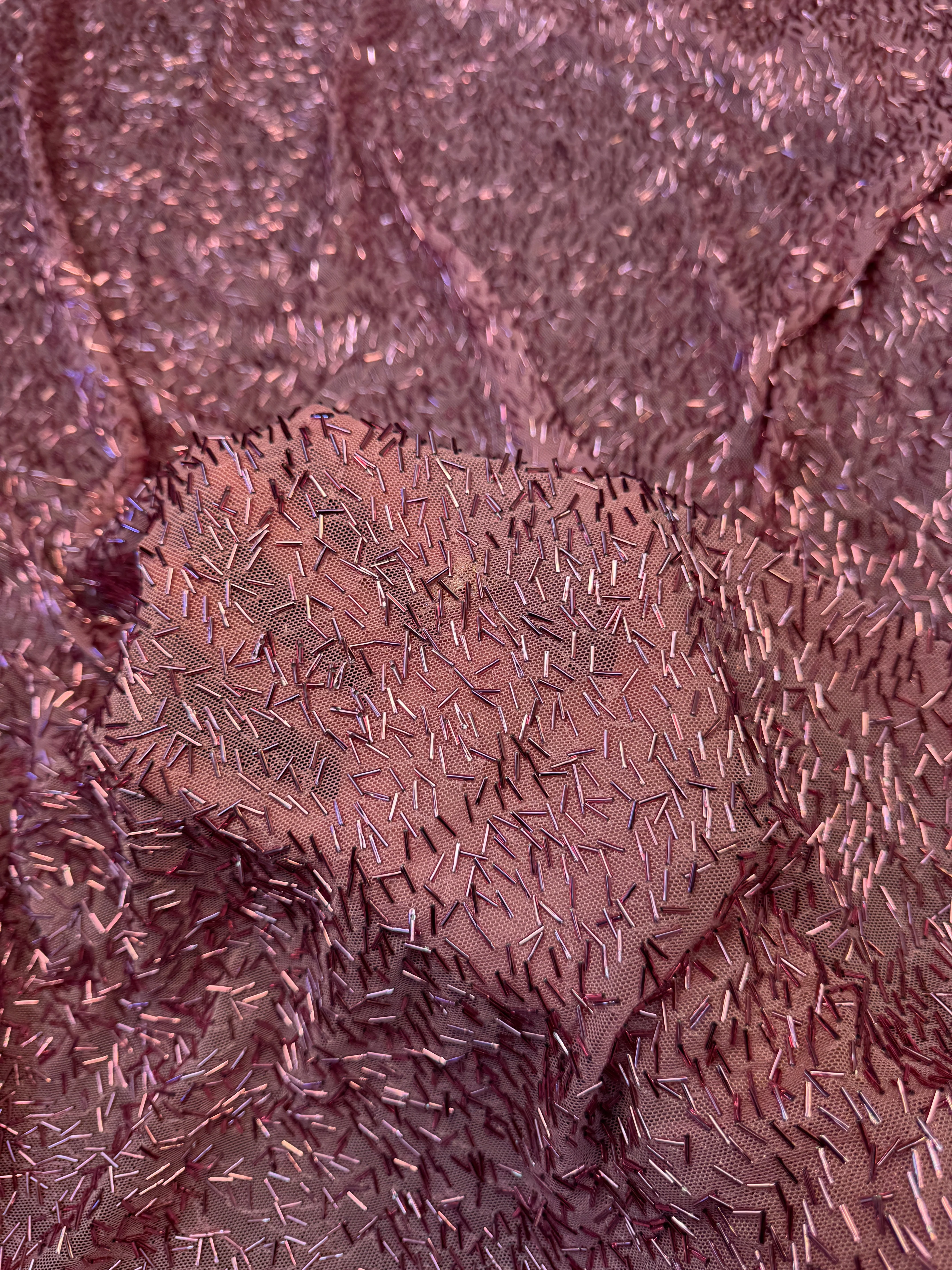 Dusty Rose Bugle Beaded Stretch Mesh - Image 10