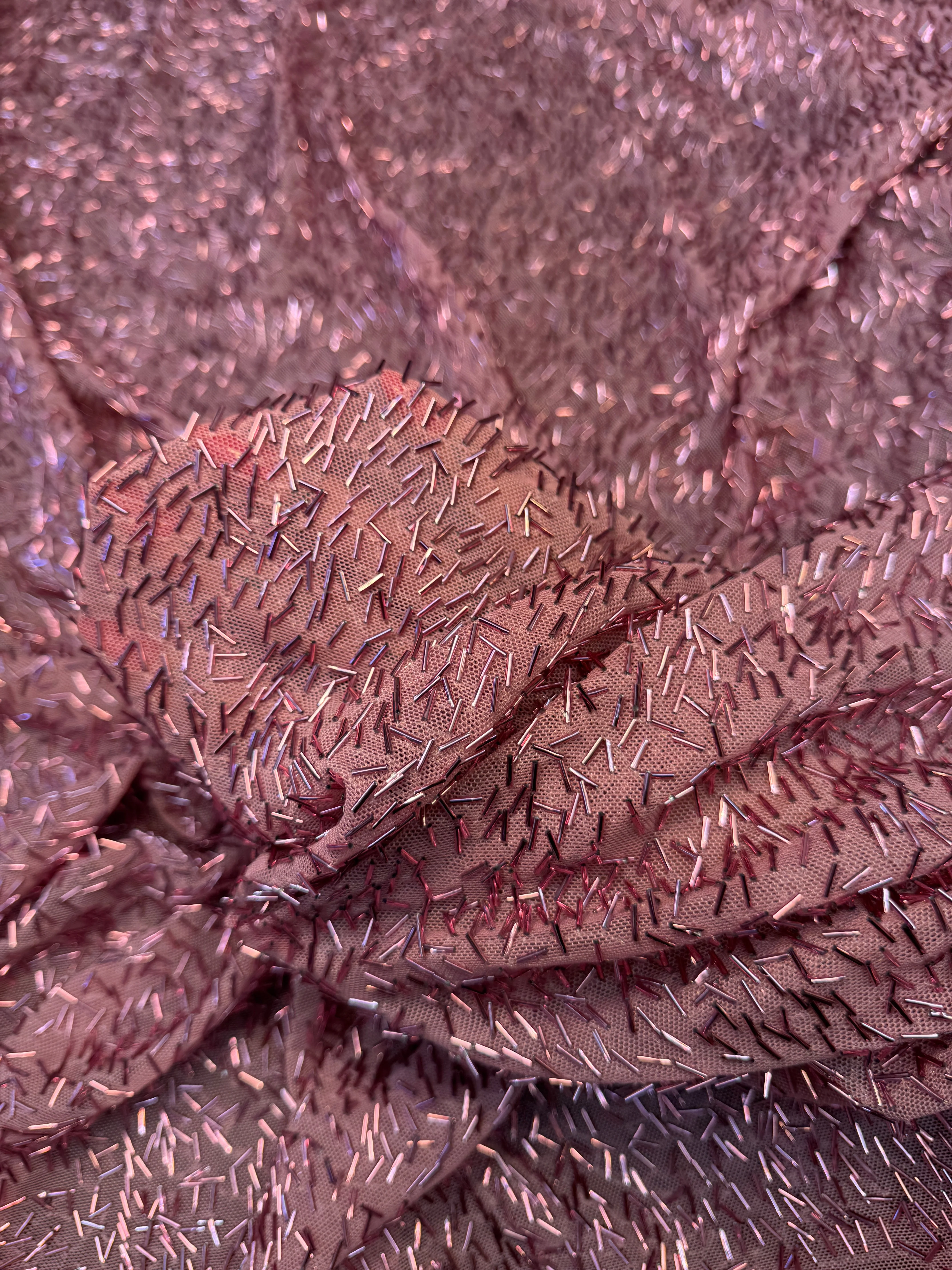 Dusty Rose Bugle Beaded Stretch Mesh - Image 2