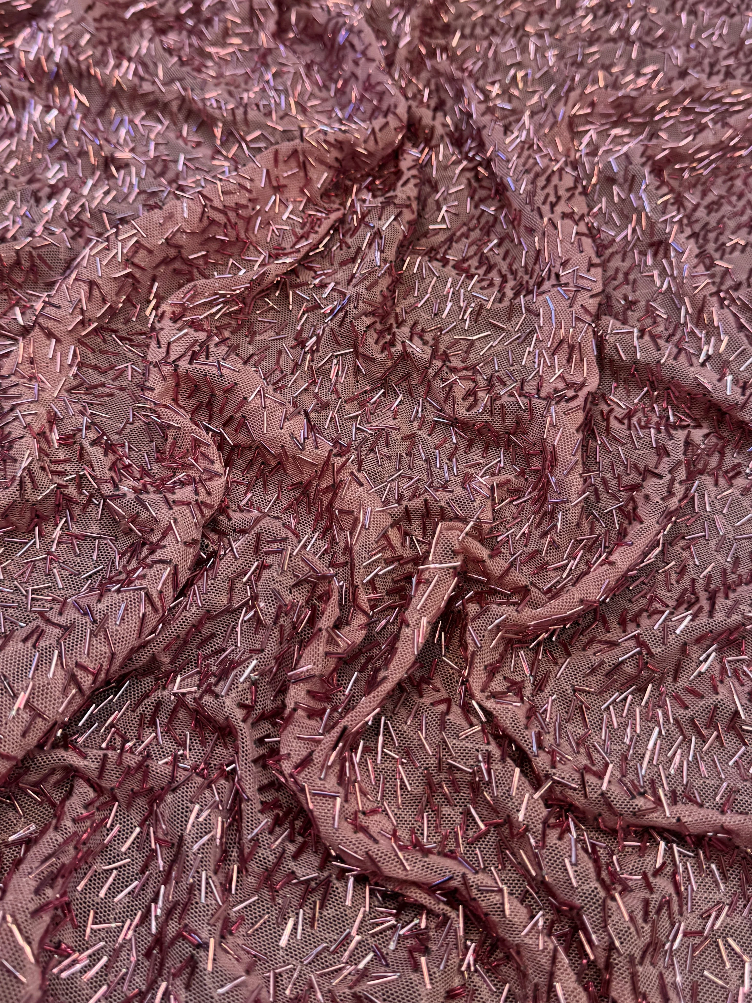 Dusty Rose Bugle Beaded Stretch Mesh - Image 5