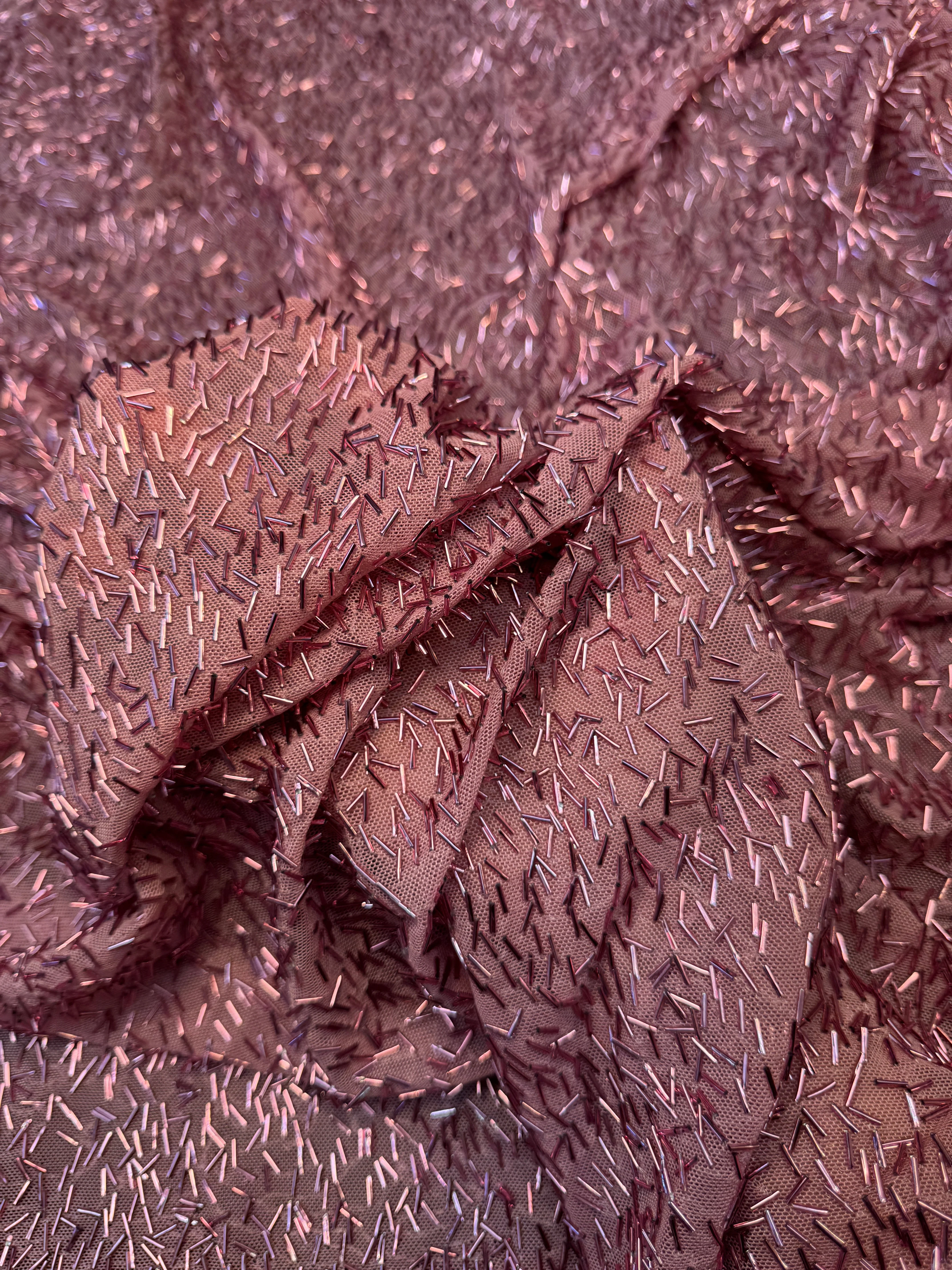 Dusty Rose Bugle Beaded Stretch Mesh - Image 6