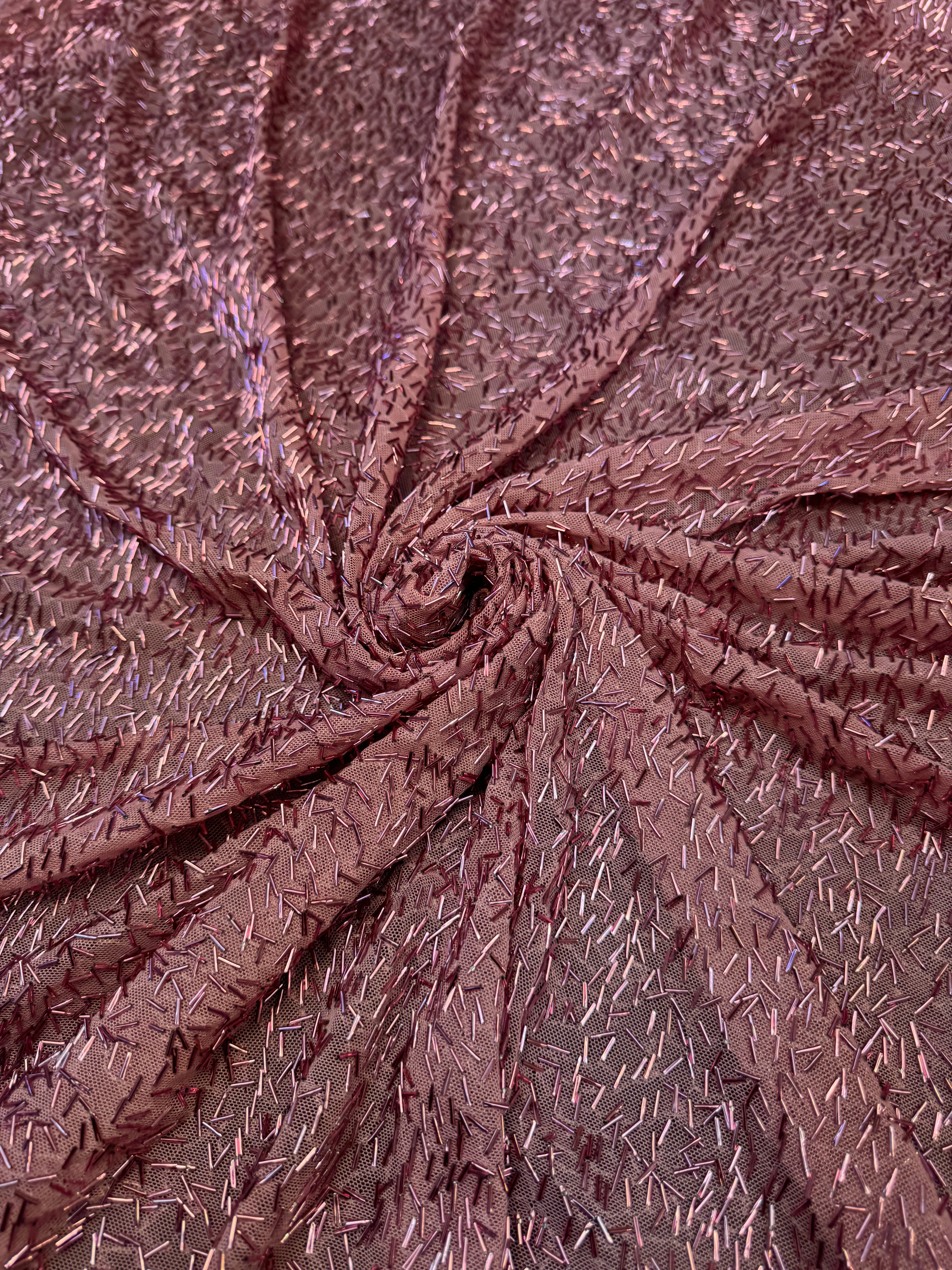 Dusty Rose Bugle Beaded Stretch Mesh - Image 7