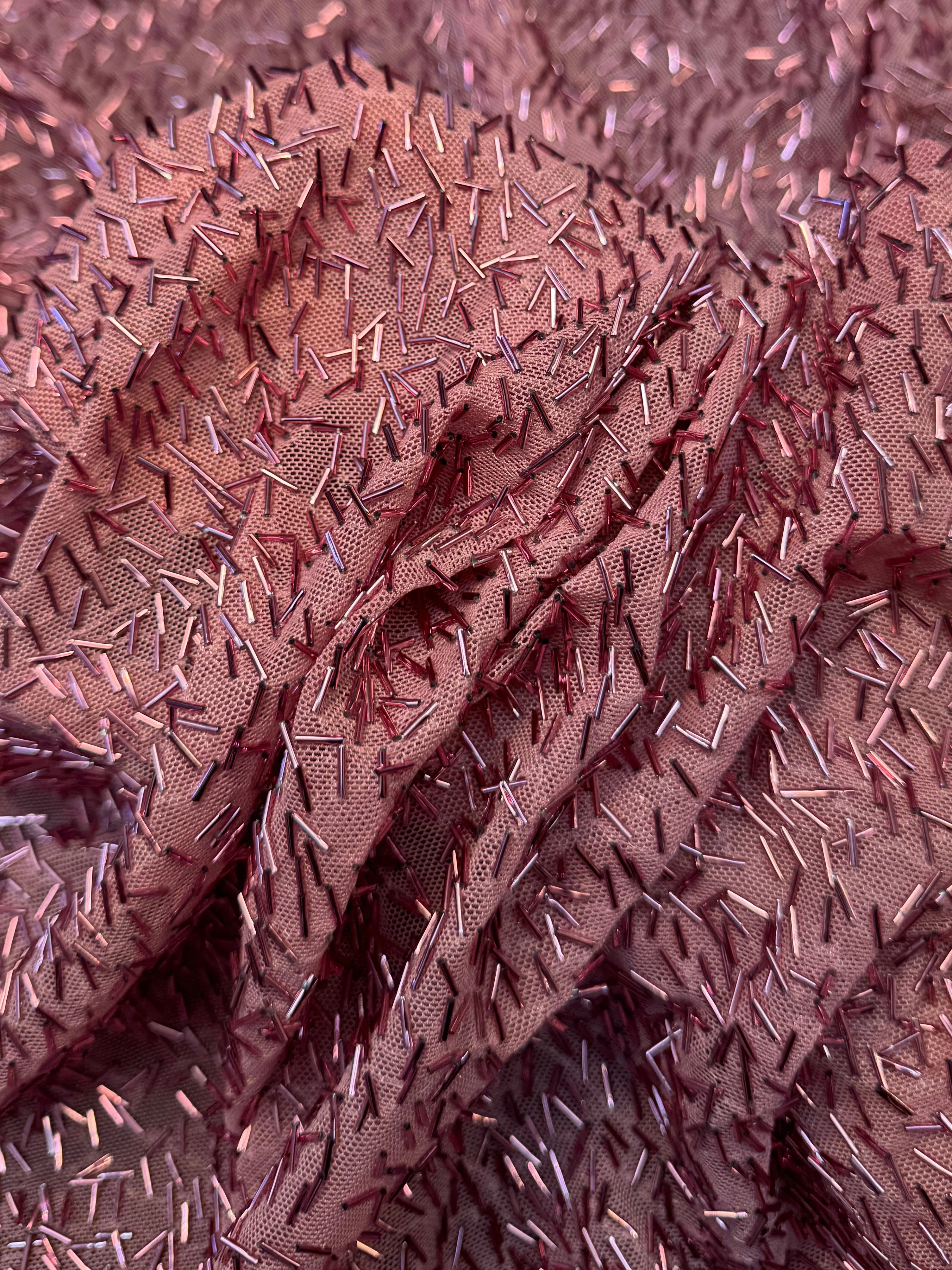 Dusty Rose Bugle Beaded Stretch Mesh - Image 8
