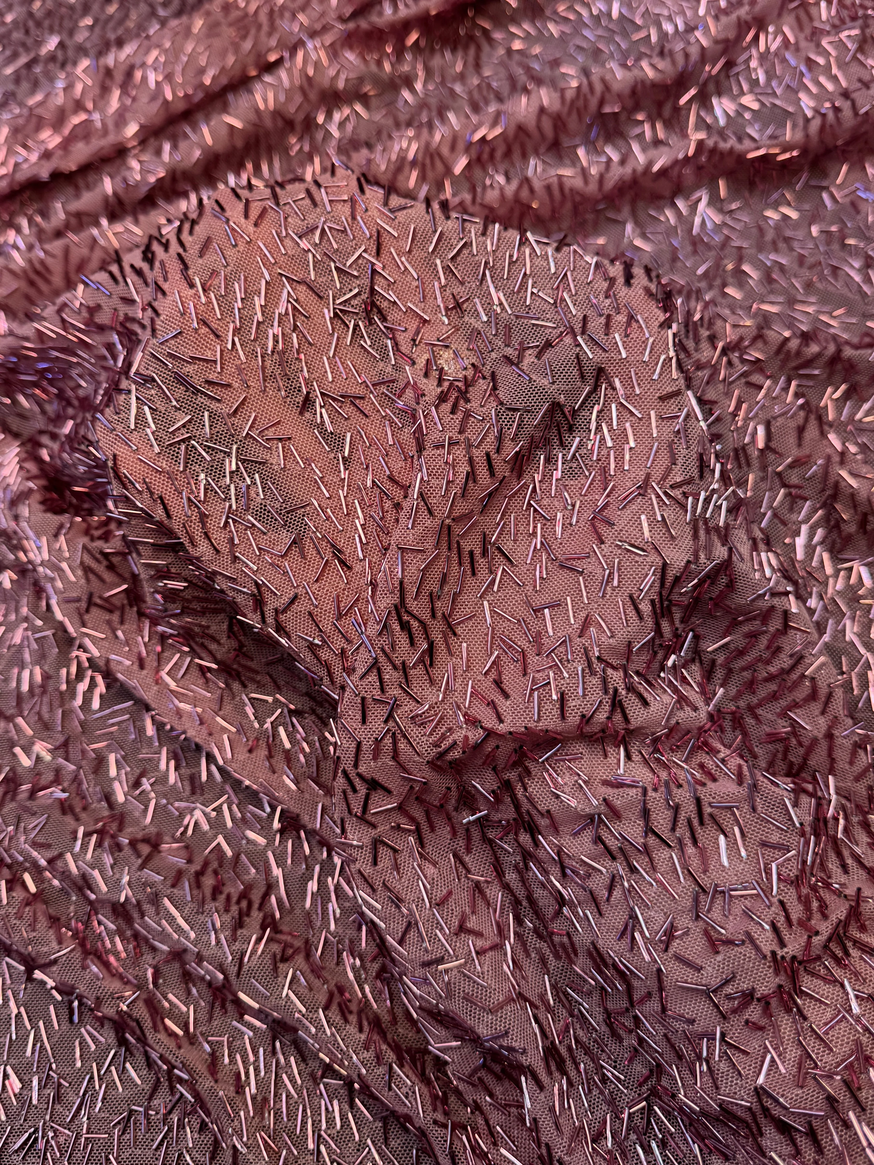 Dusty Rose Bugle Beaded Stretch Mesh - Image 9