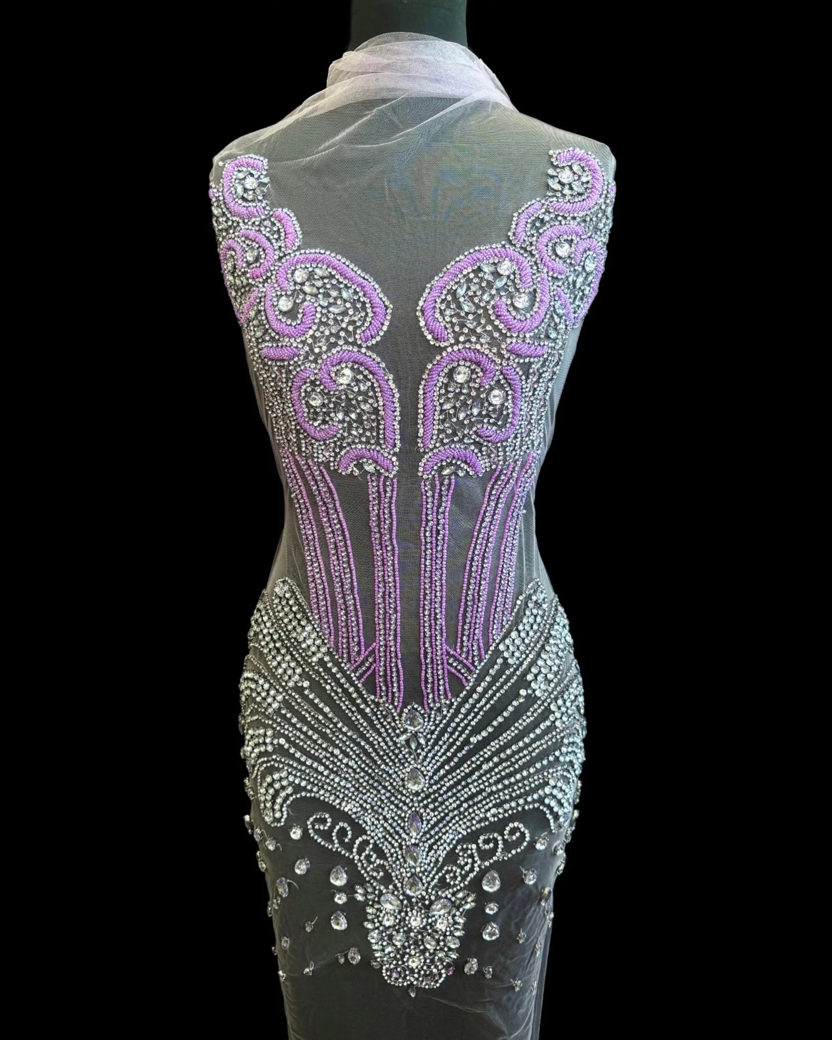 Eli Lavender Silver Rhinestones Bodice Applique