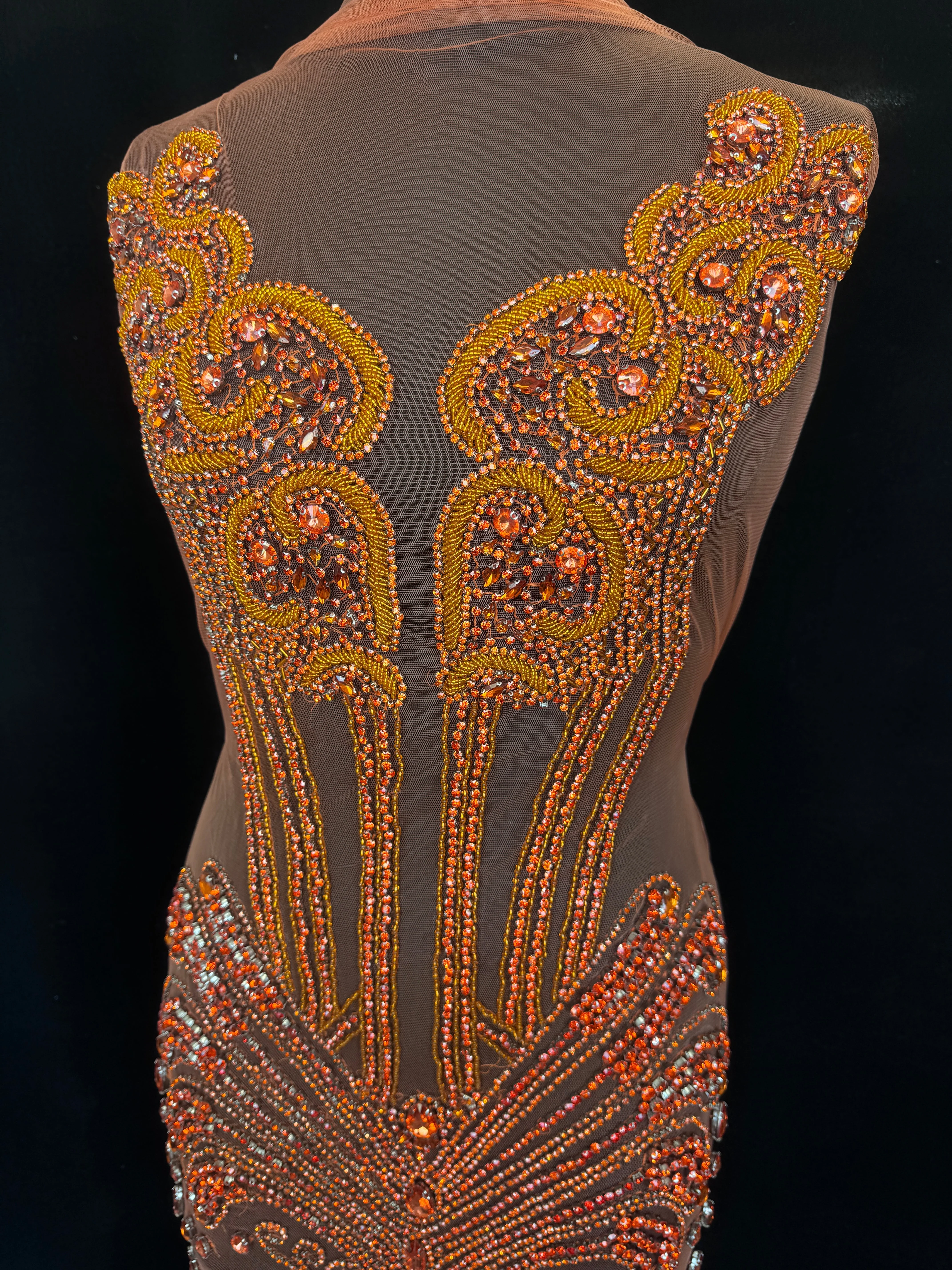 Eli Orange Rhinestone Bodice Appliqué - Image 4
