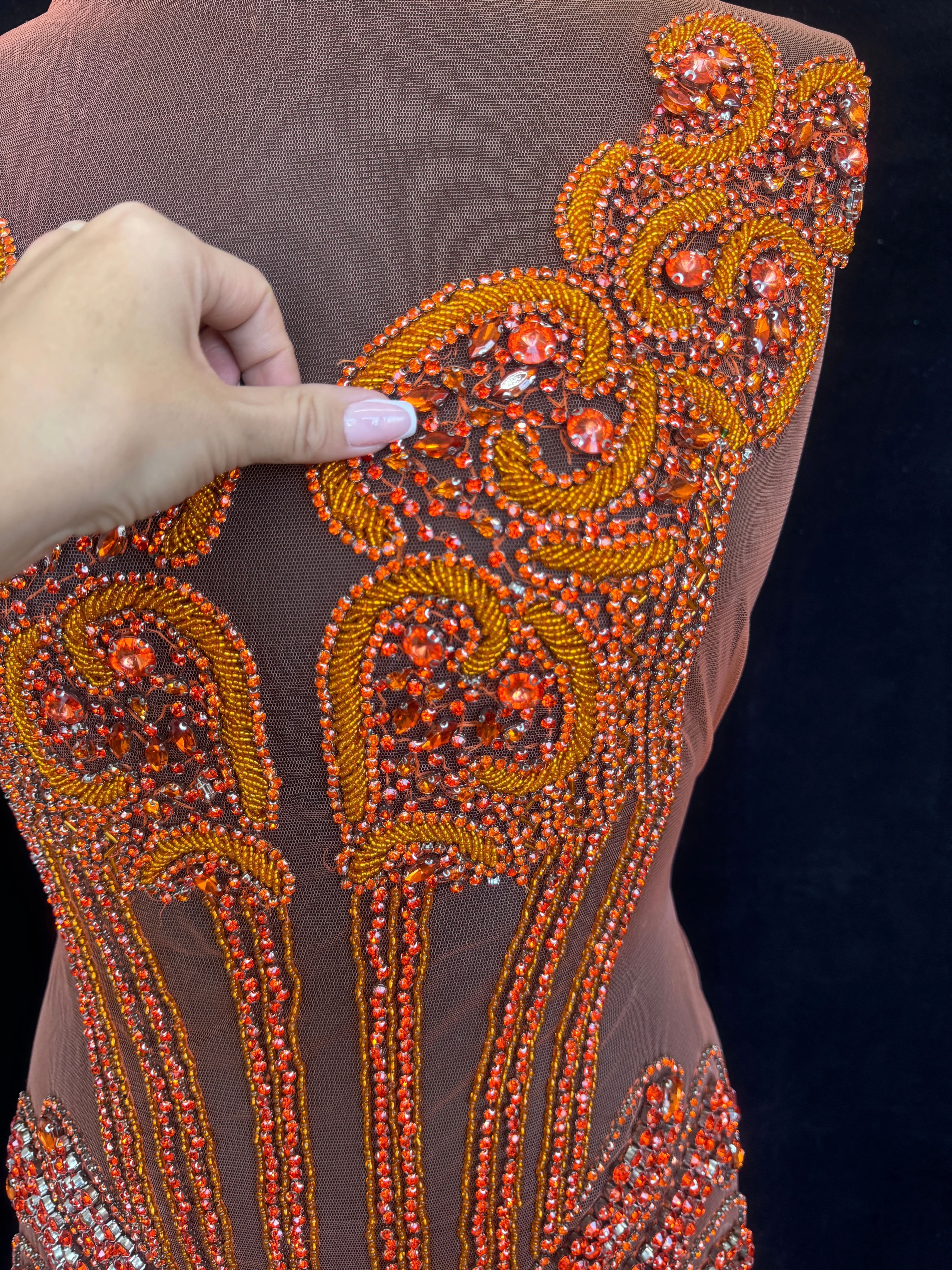 Eli Orange Rhinestone Bodice Appliqué - Image 7