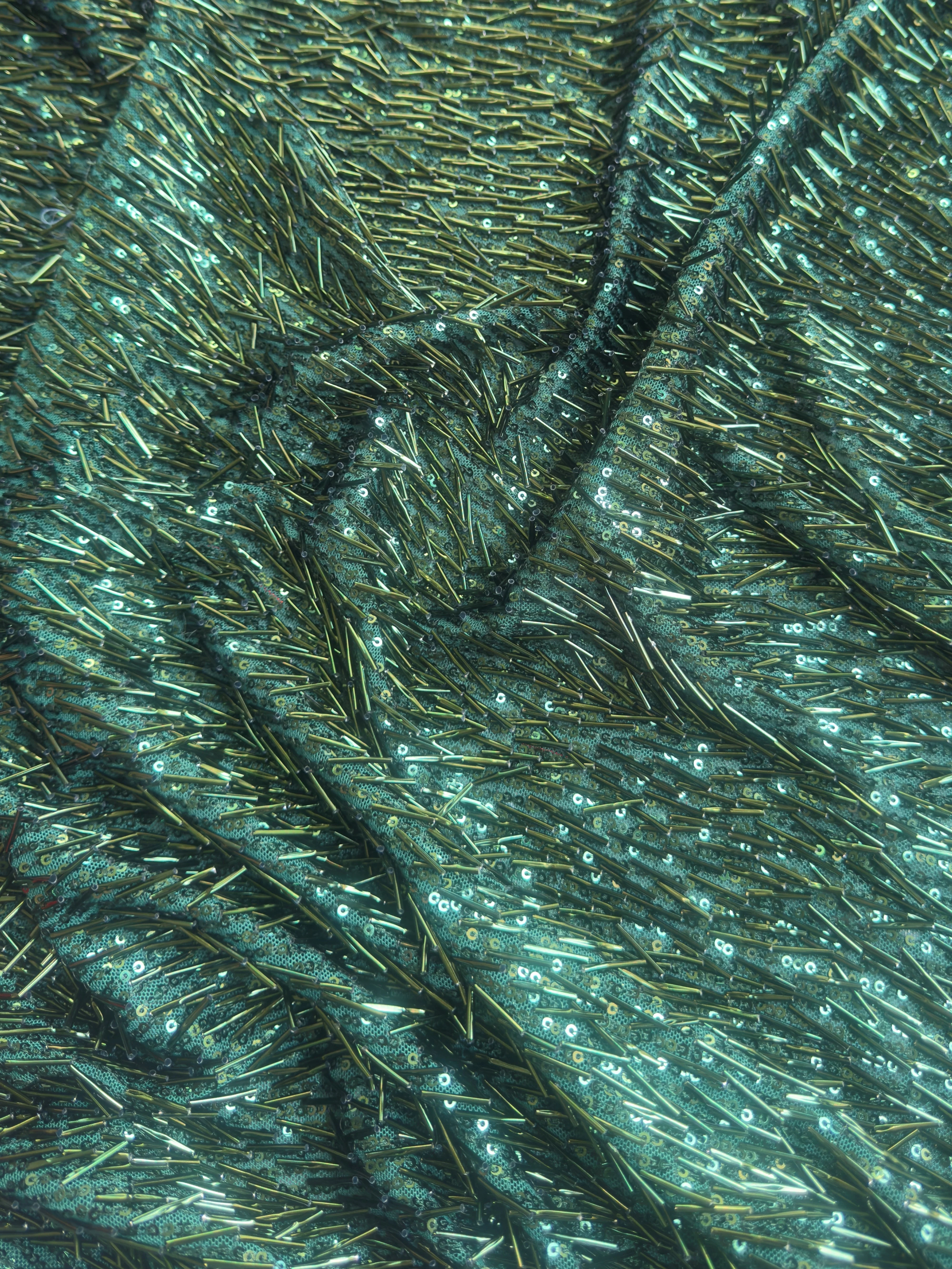 Emerald Green Fringe Sequin on Mesh