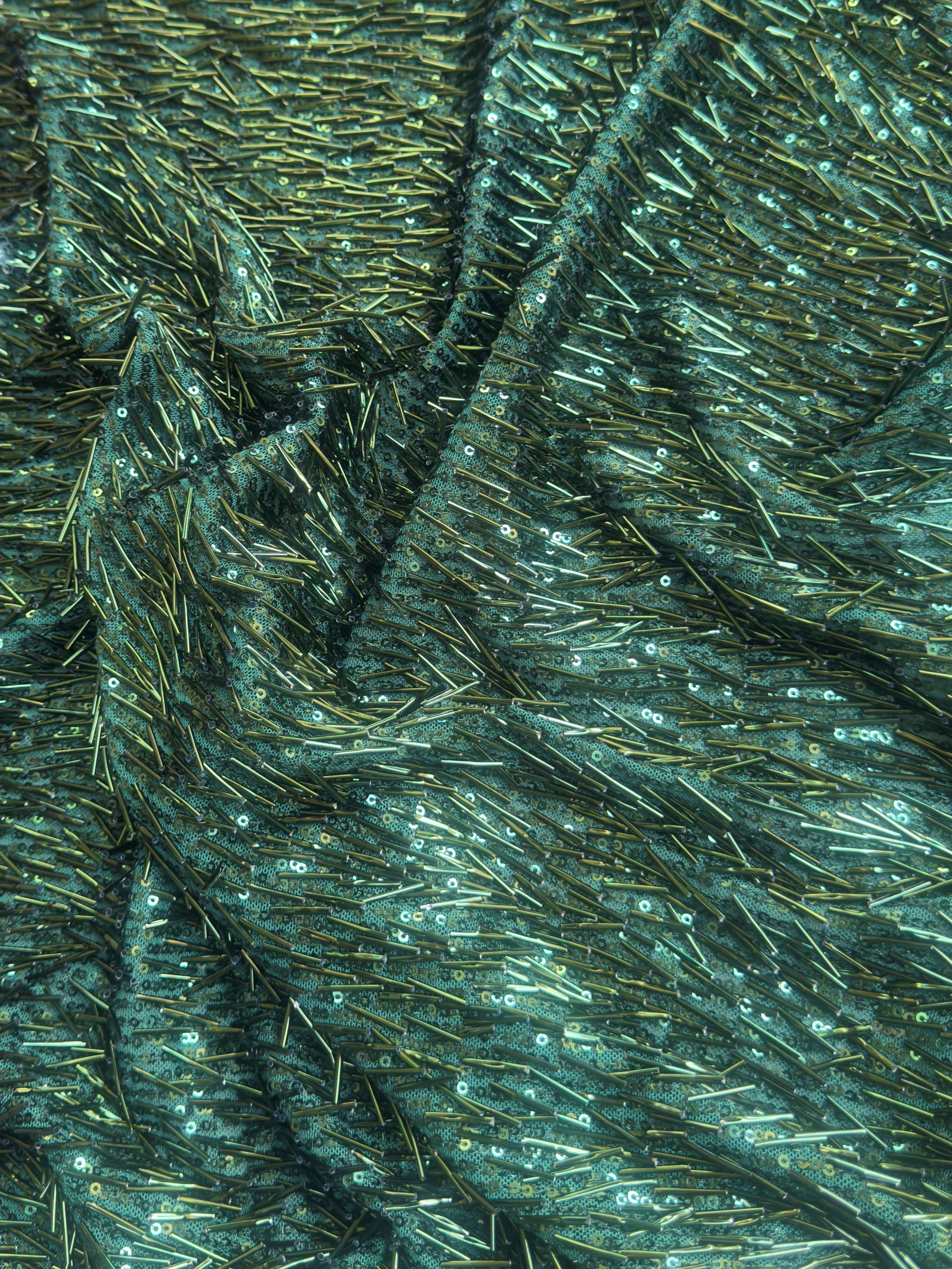 Emerald Green Fringe Sequin on Mesh - Image 3
