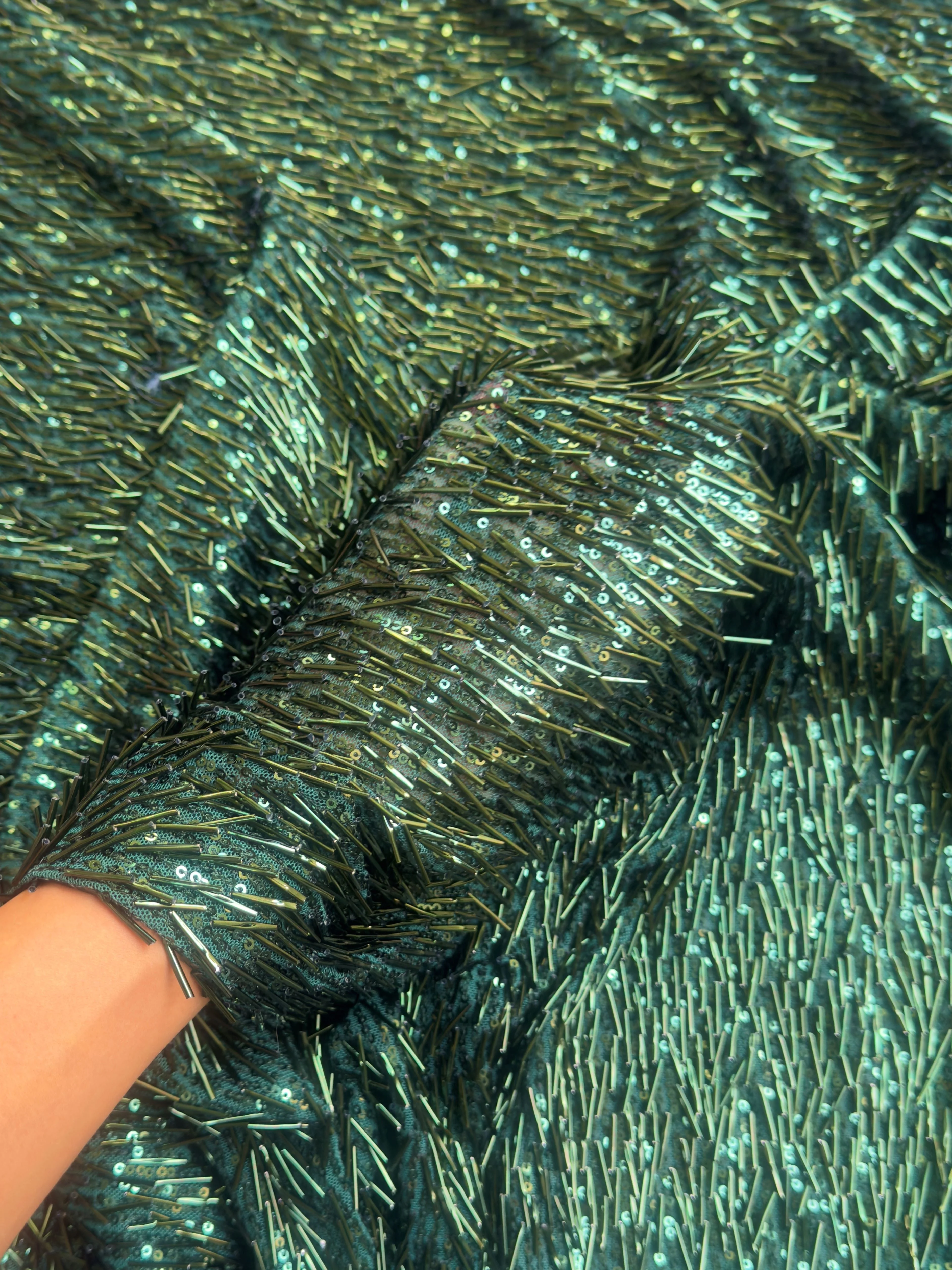Emerald Green Fringe Sequin on Mesh - Image 4