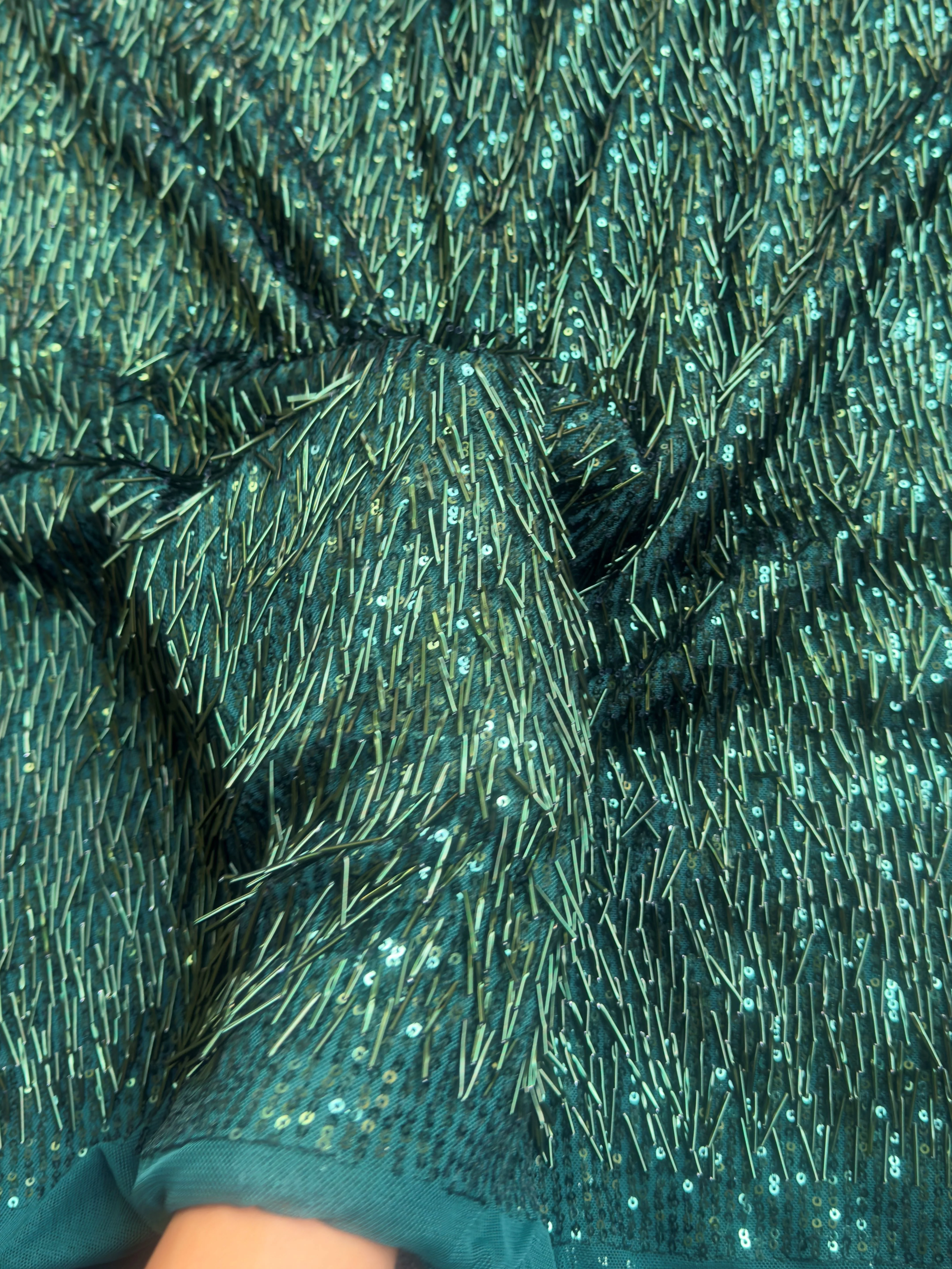 Emerald Green Fringe Sequin on Mesh - Image 7