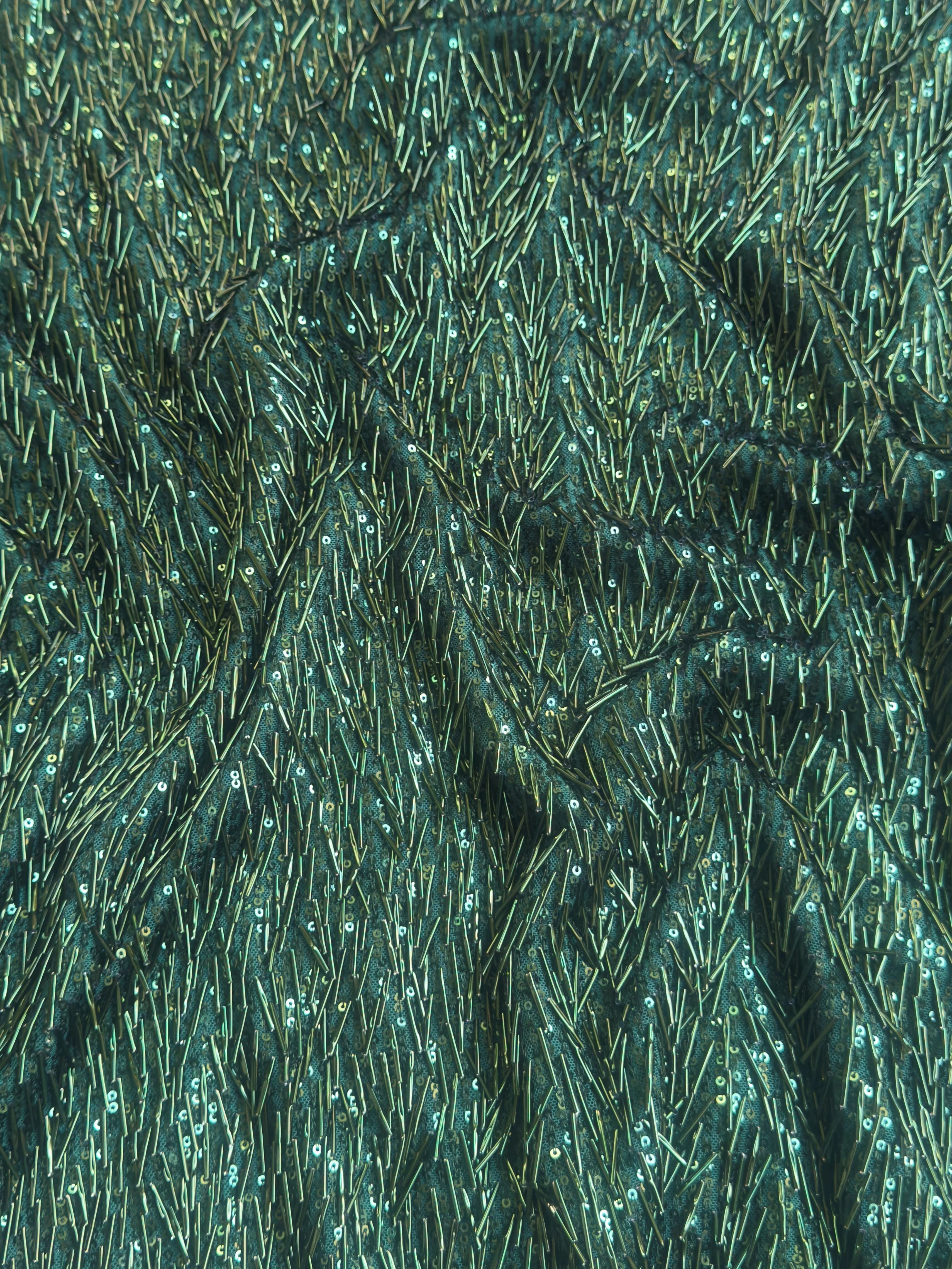 Emerald Green Fringe Sequin on Mesh - Image 8