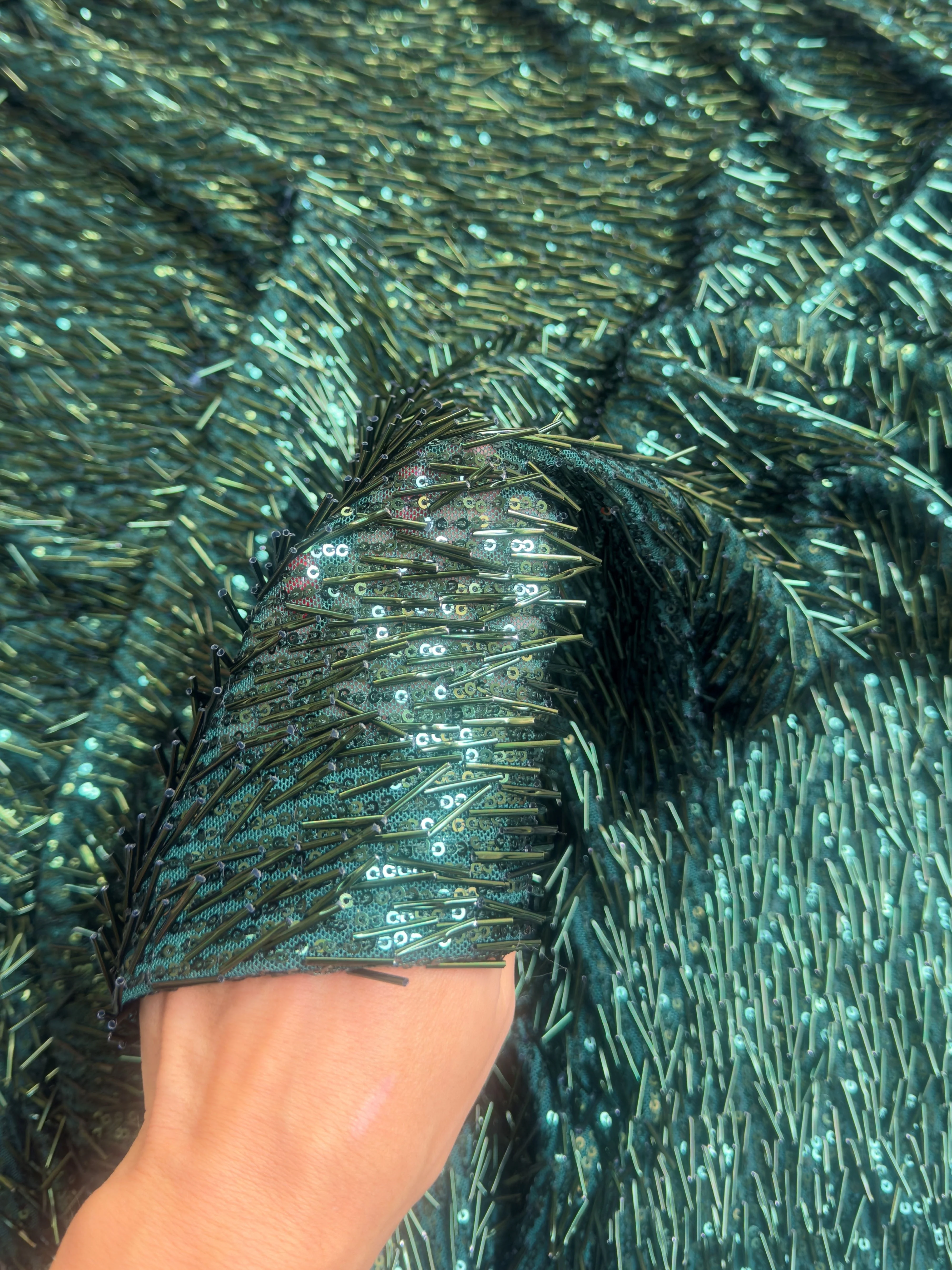 Emerald Green Fringe Sequin on Mesh - Image 9