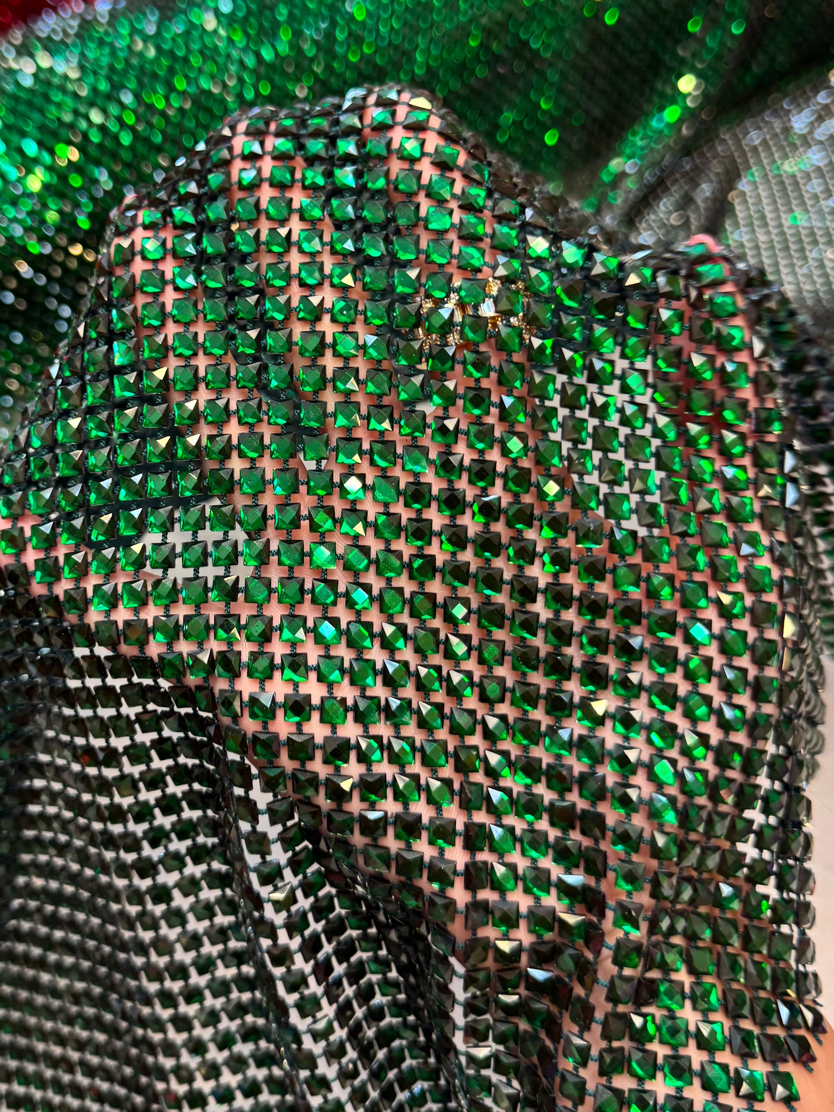 Emerald Green Luxury Rhinestone Mesh