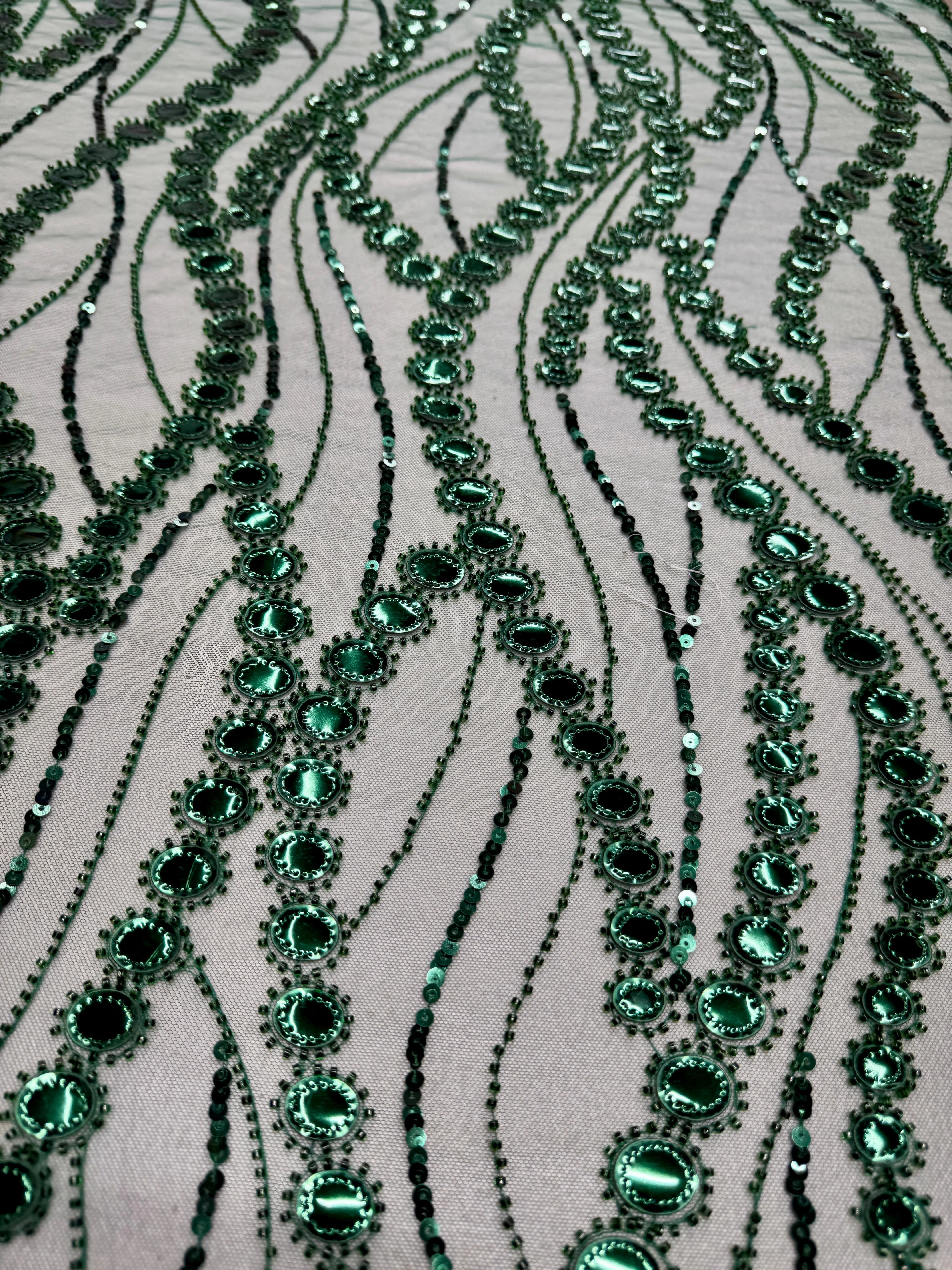 Emerald Green Mirror Sequin Wave Lace - Image 4